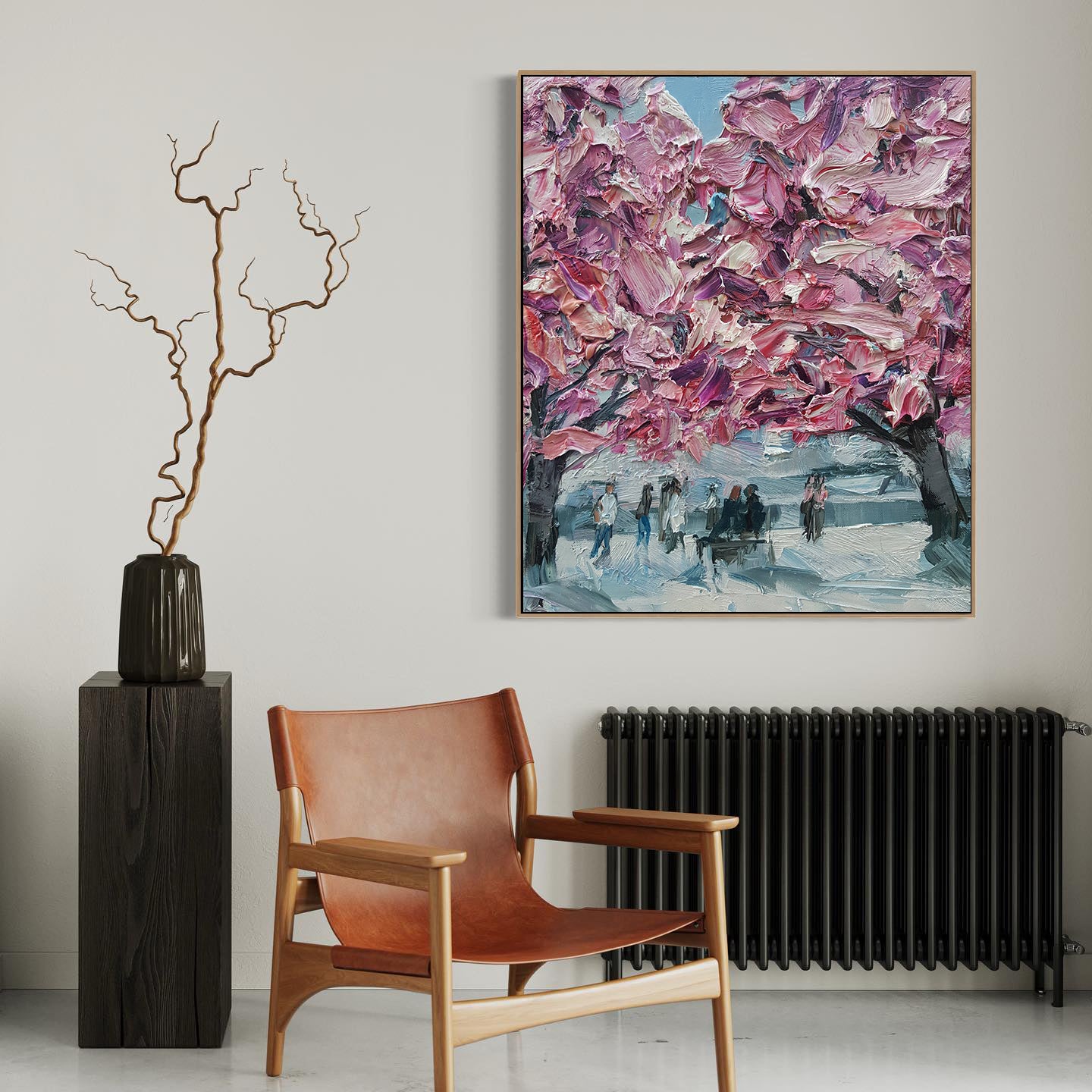 a painting on the wall of a living room