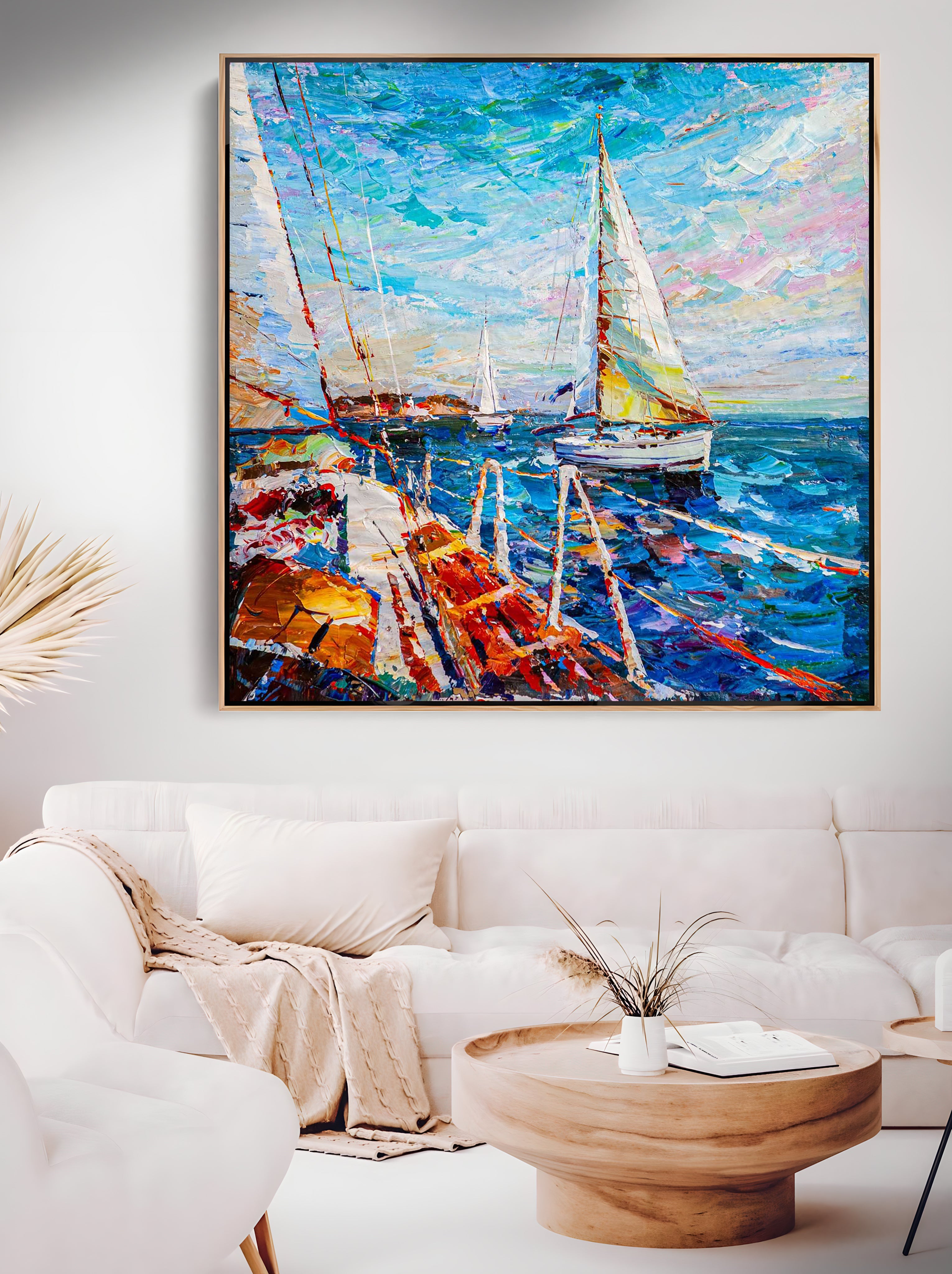 a painting of a sailboat in the ocean