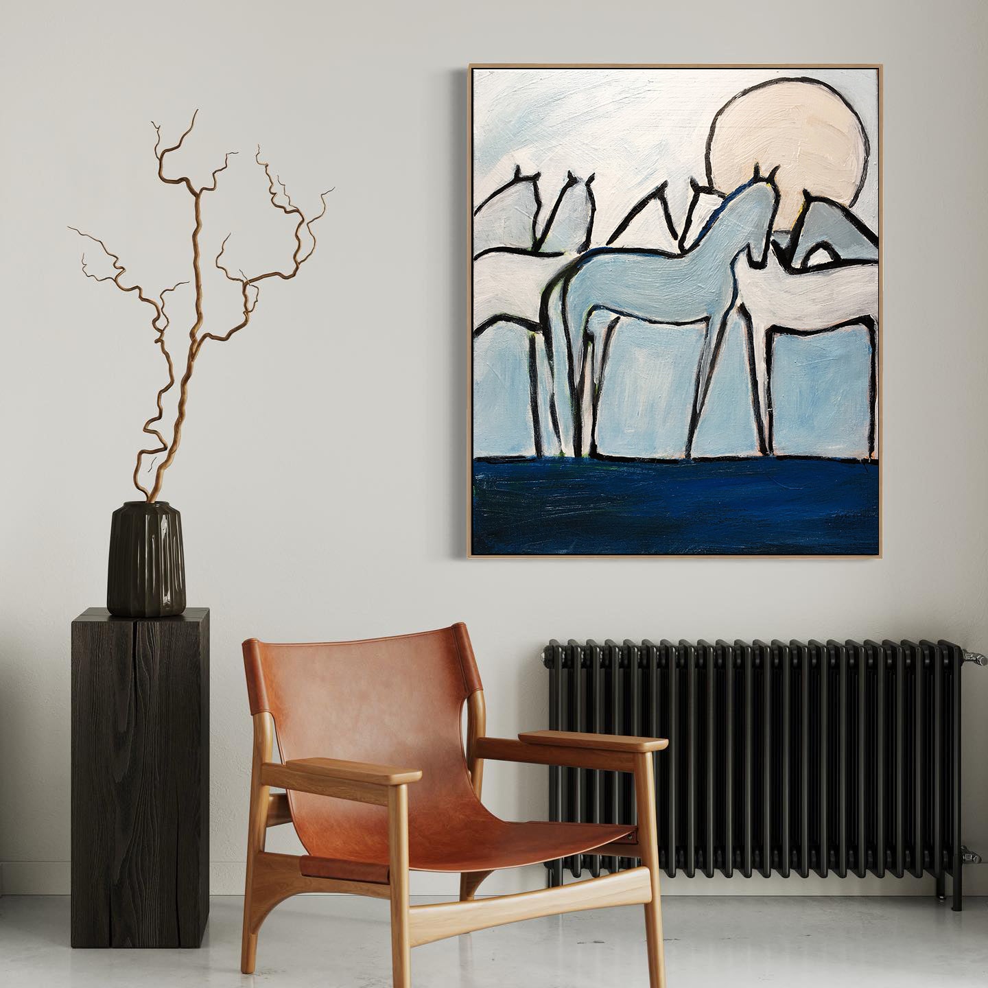 a chair and a vase in a room