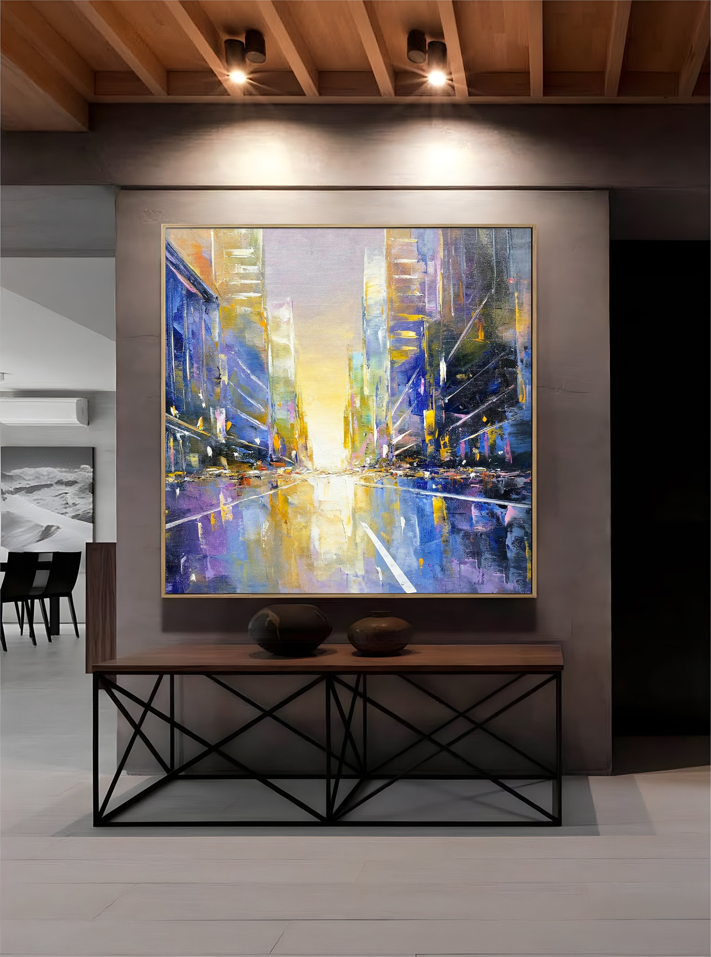 a painting on a wall in a room