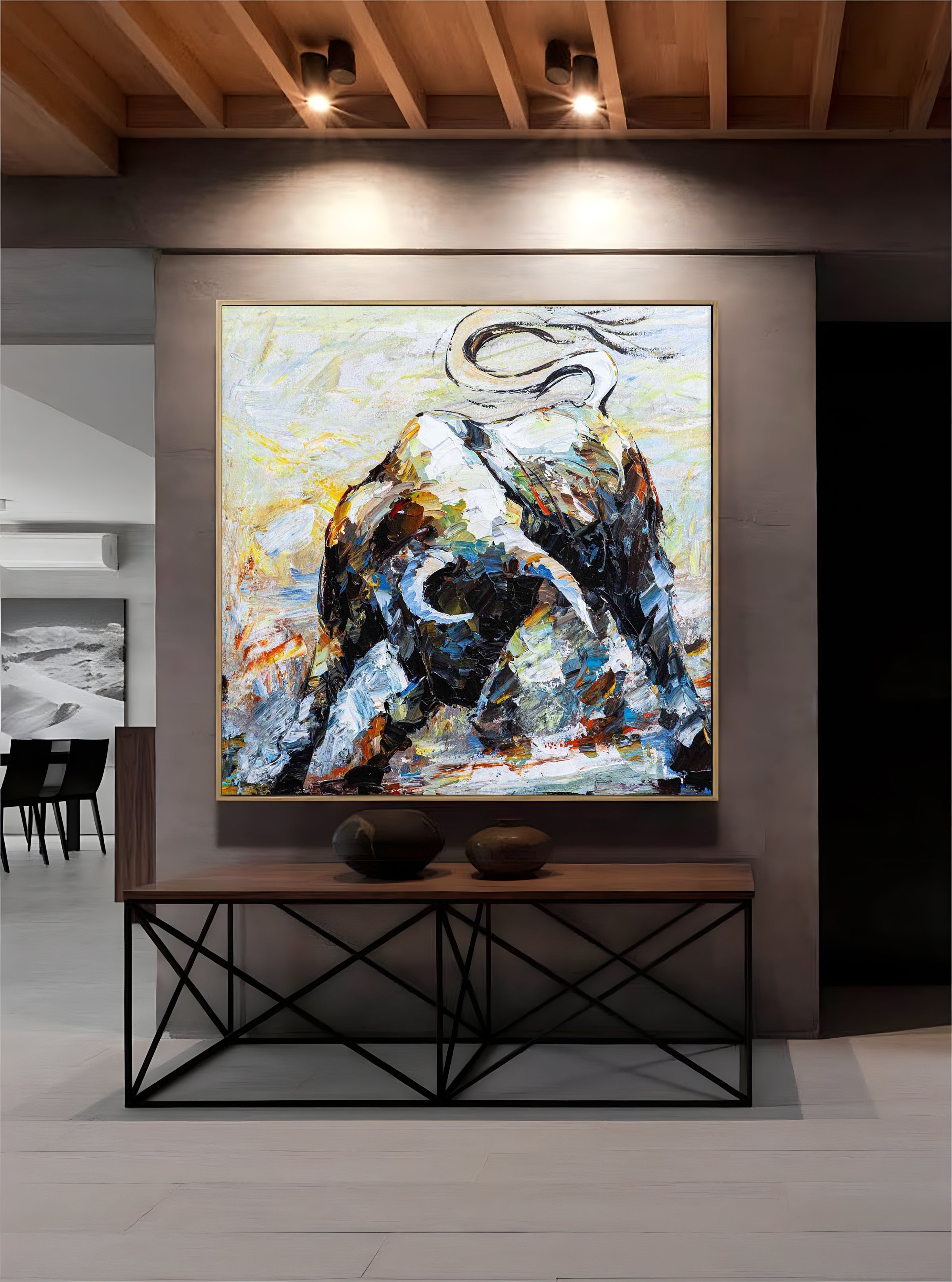 a painting on a wall in a room