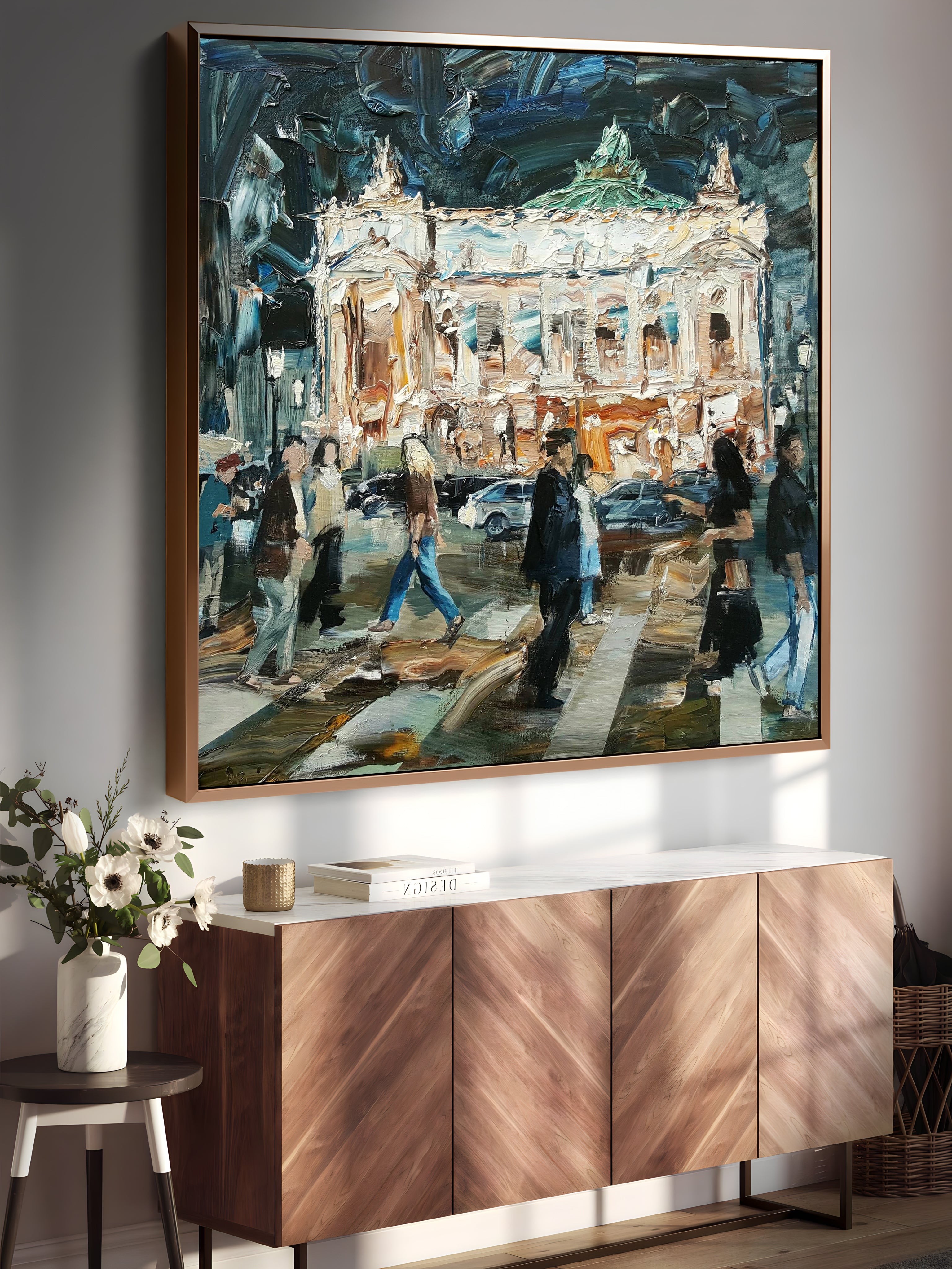a painting hanging on the wall of a living room