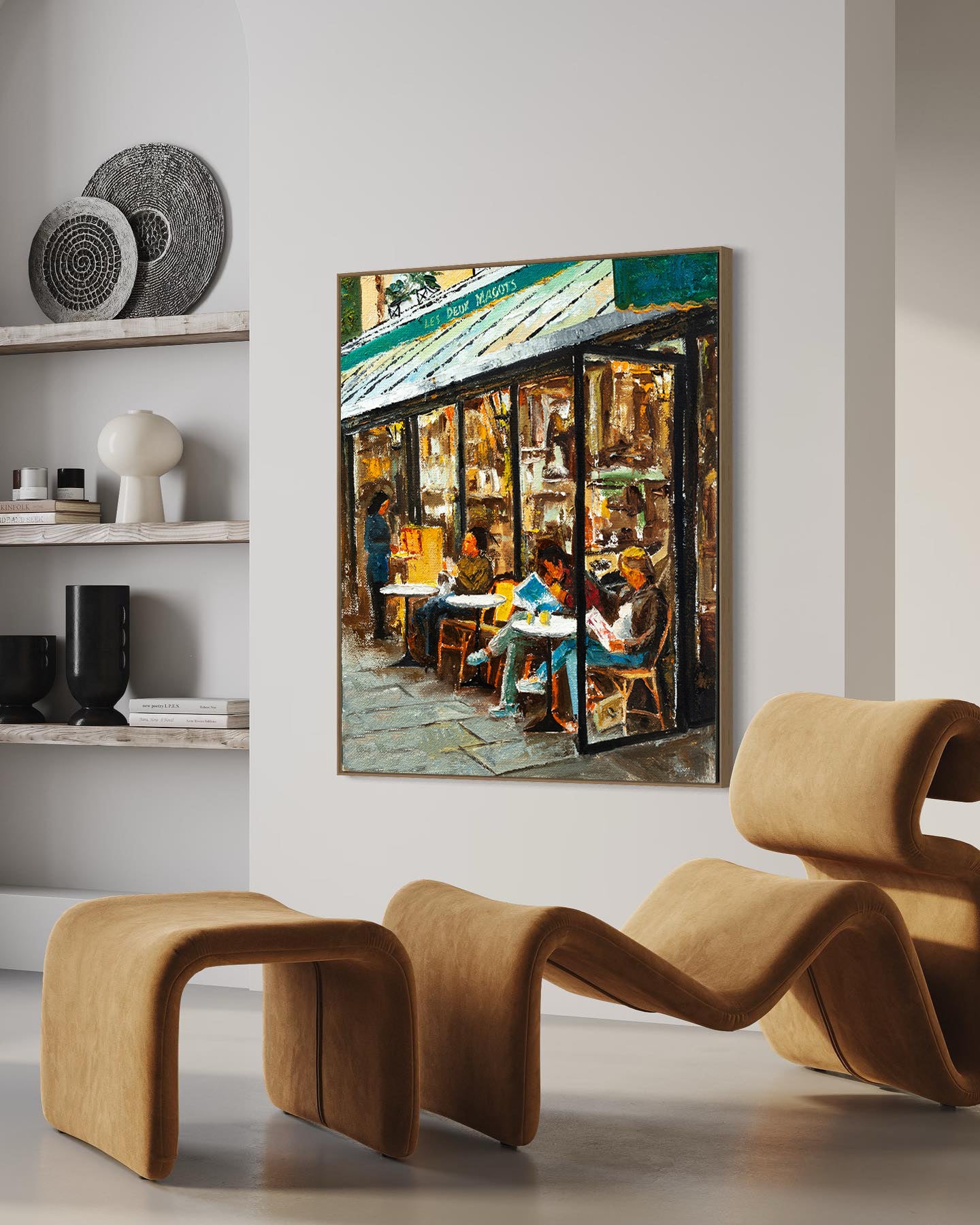 a painting of two people sitting at a table