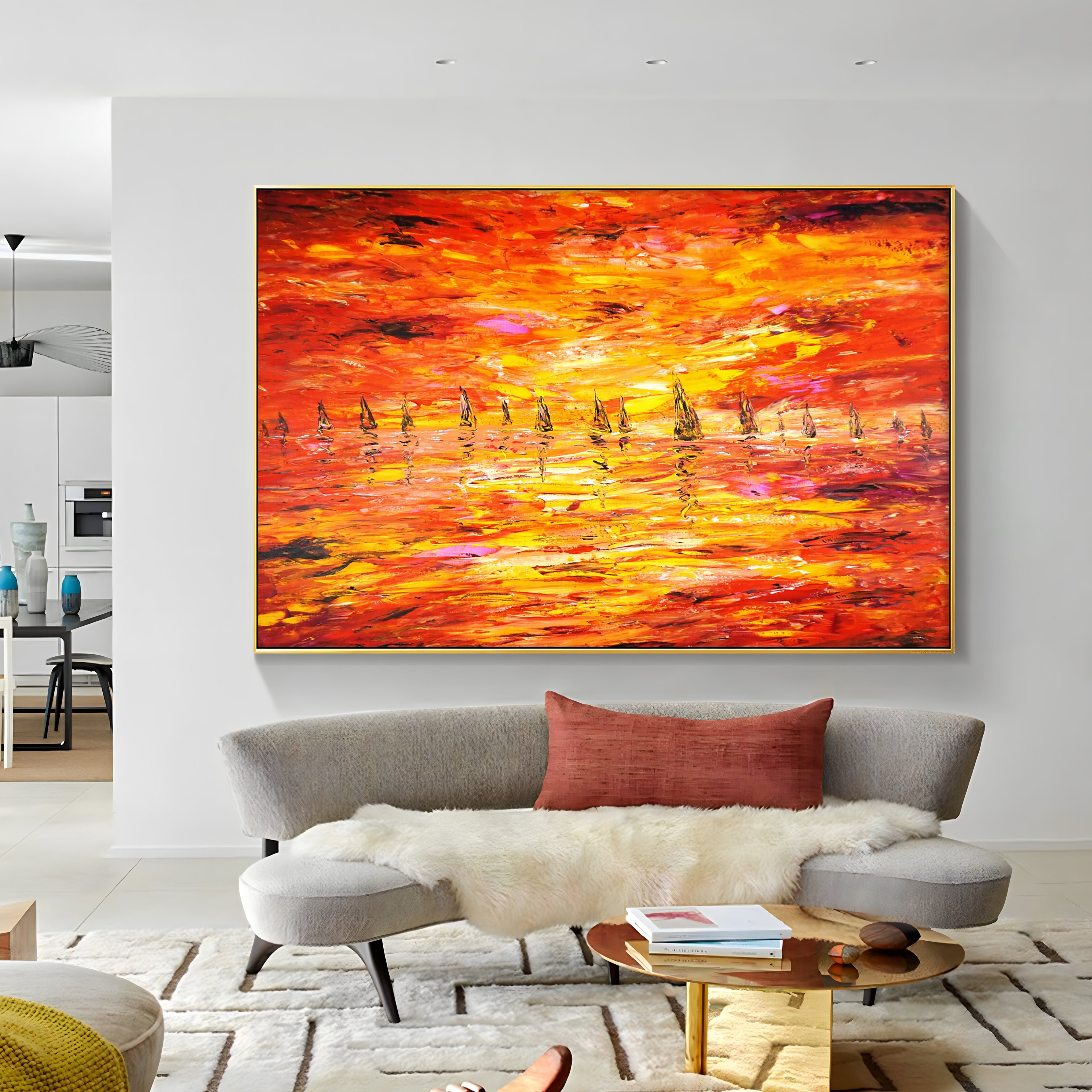 a painting hanging on the wall of a living room