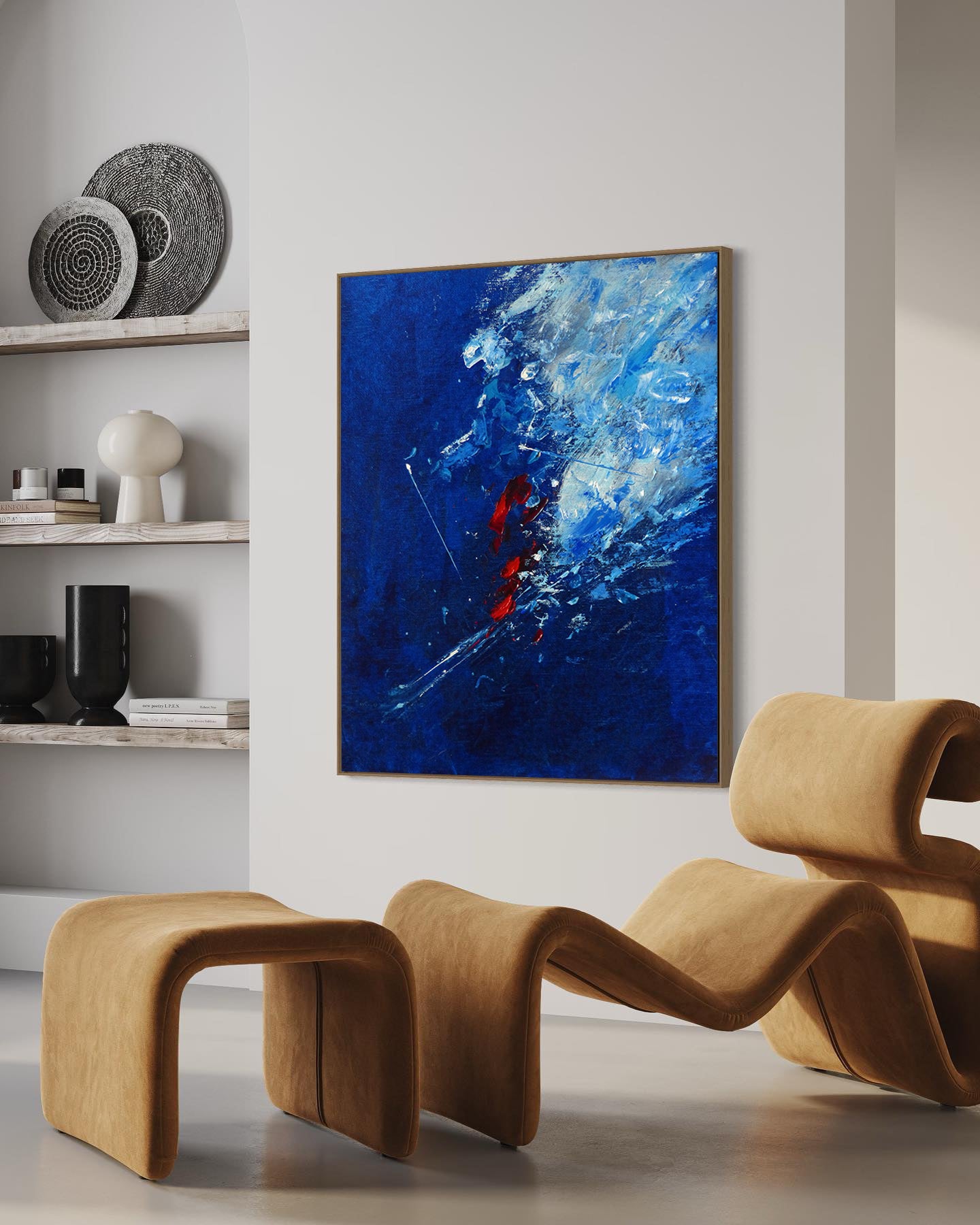 a painting hanging on the wall of a living room