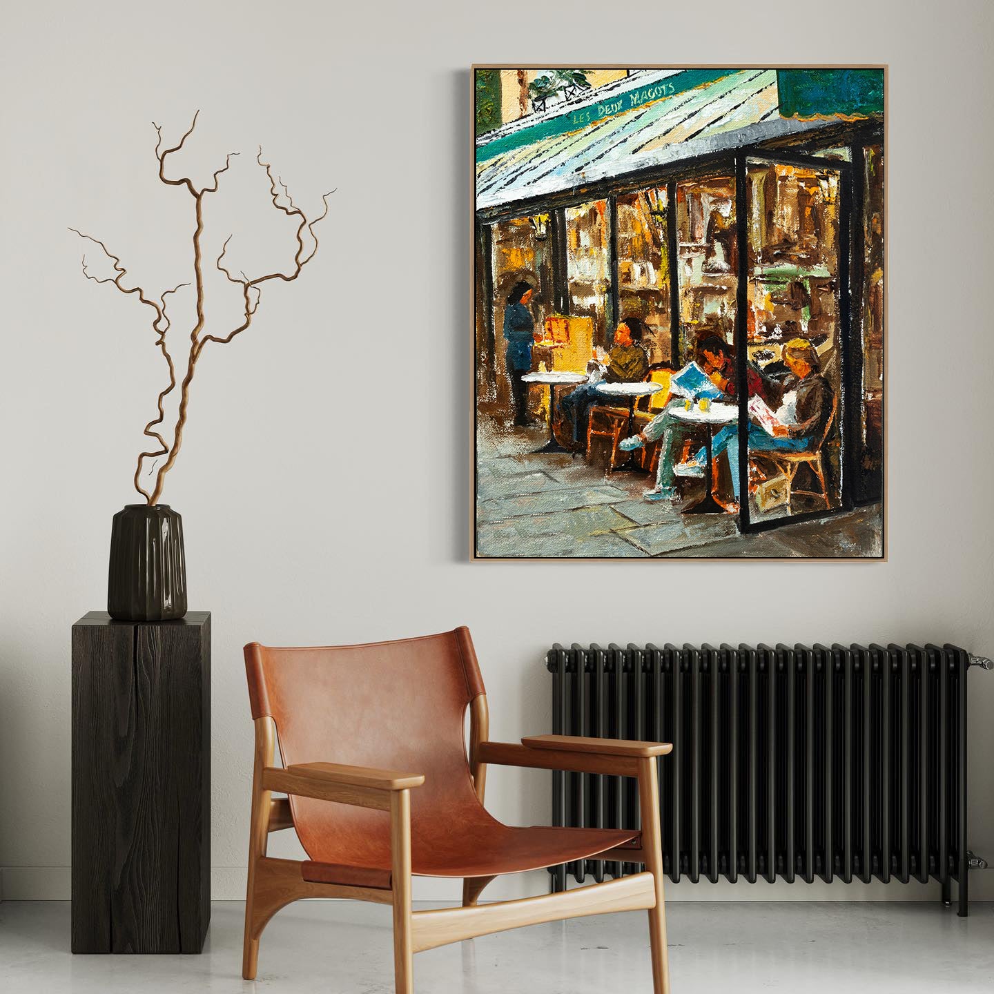 a painting of people sitting at a table in a cafe