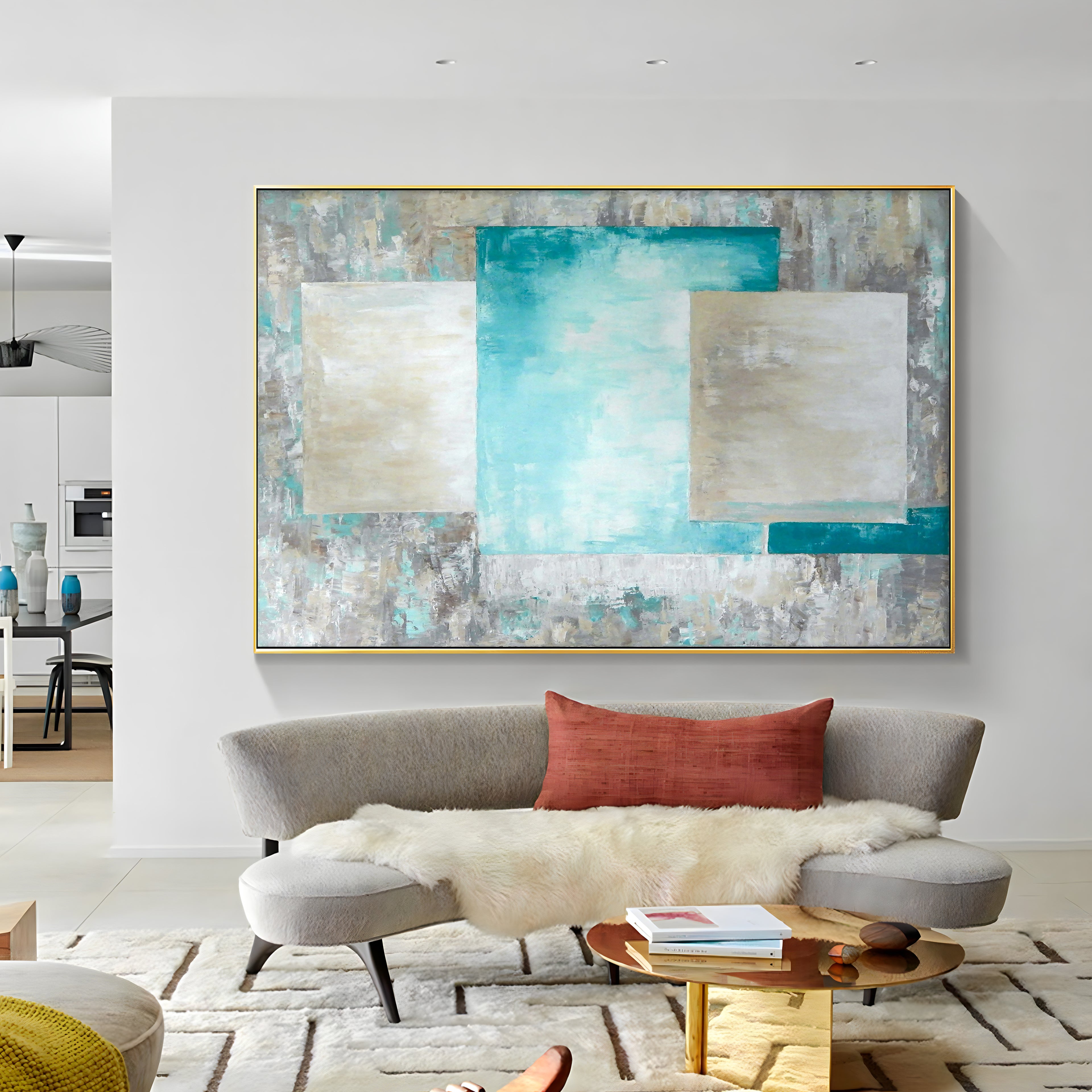 a painting hanging on the wall of a room