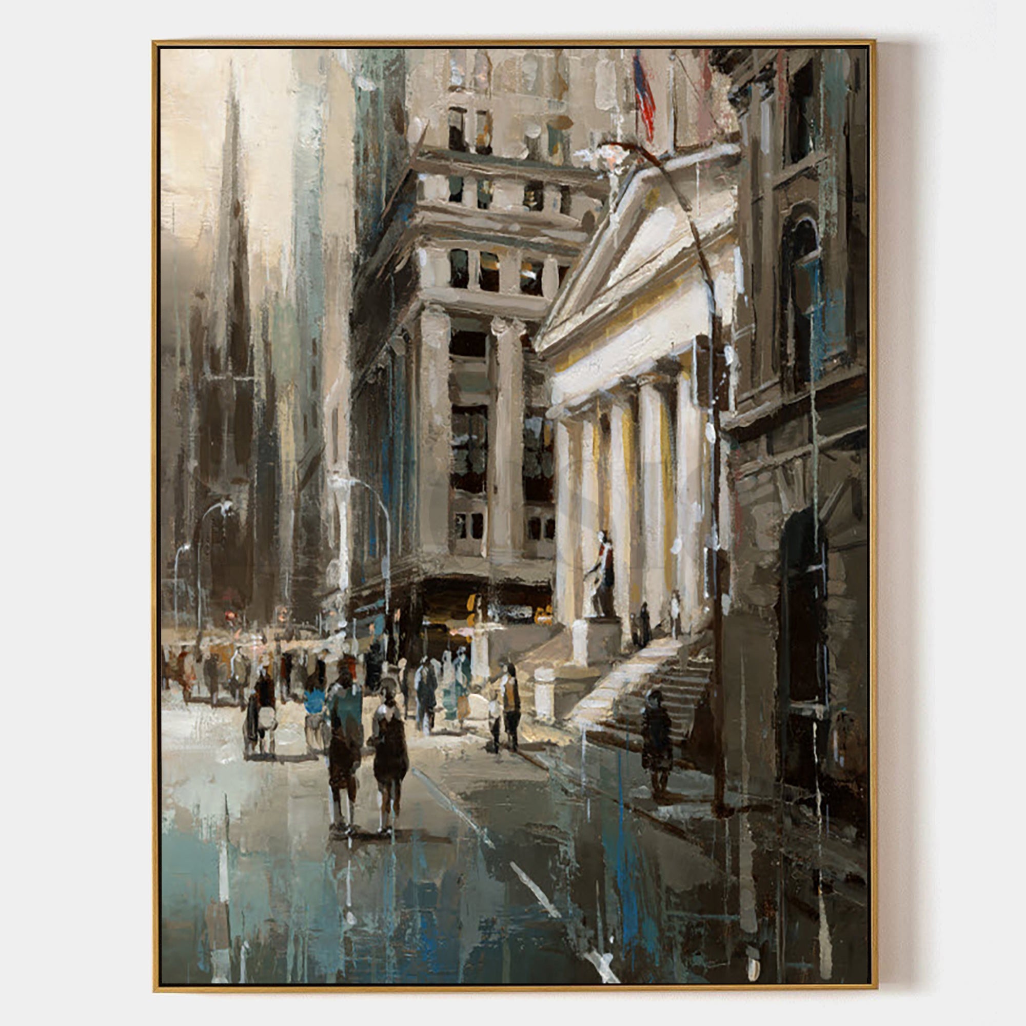 a painting of people walking on a city street