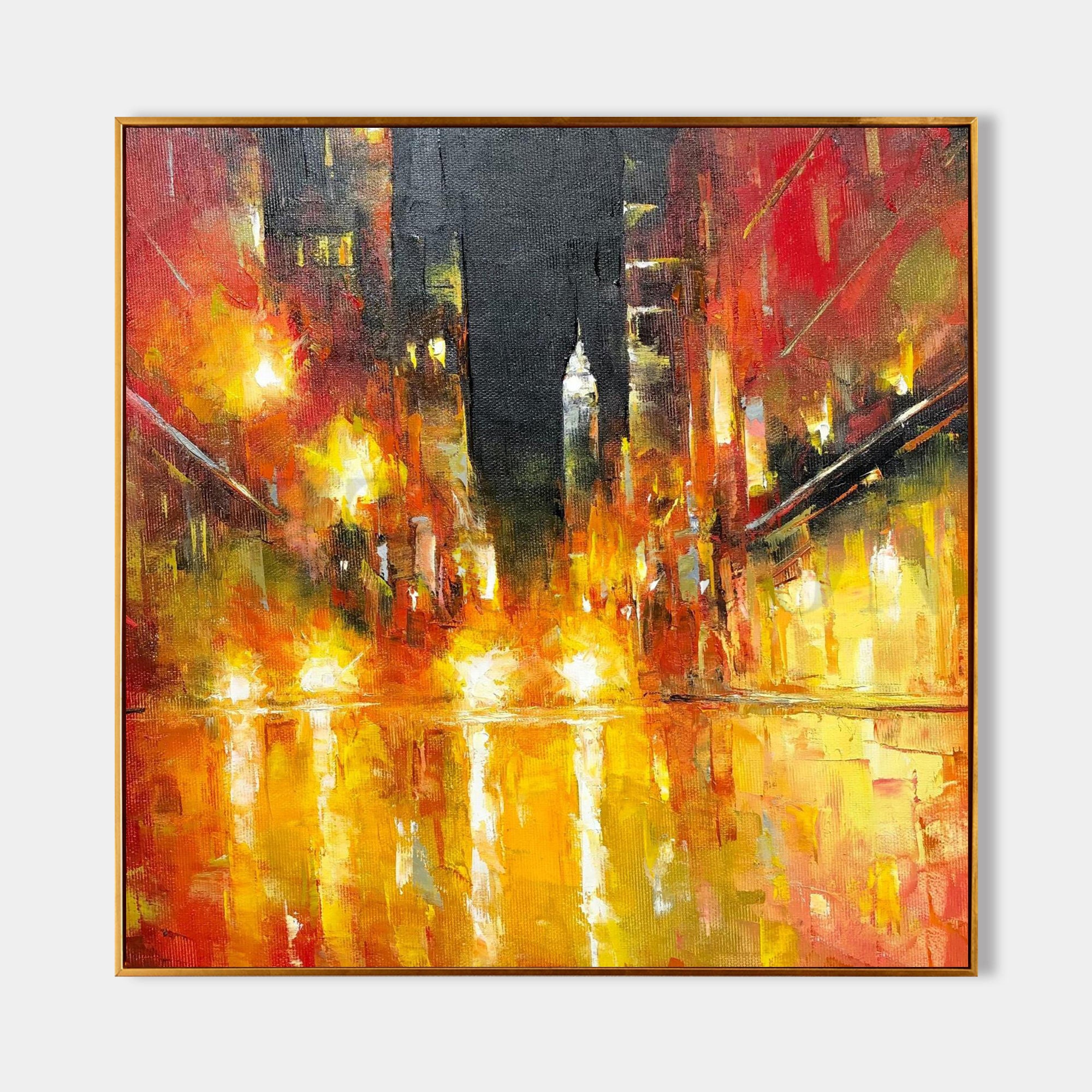 a painting of a cityscape at night