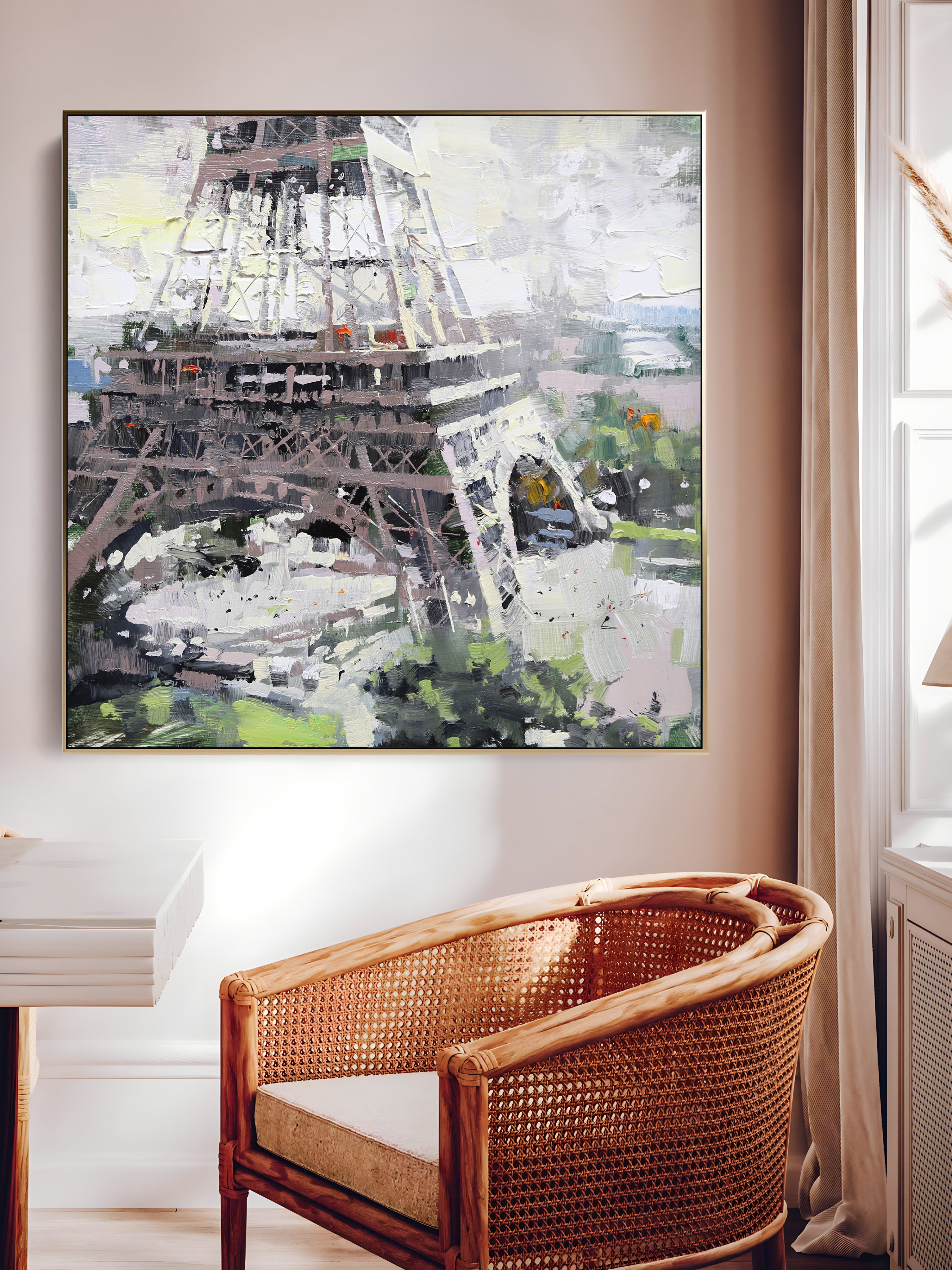 a painting of the eiffel tower in paris