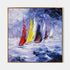 a painting of a group of sailboats in the ocean