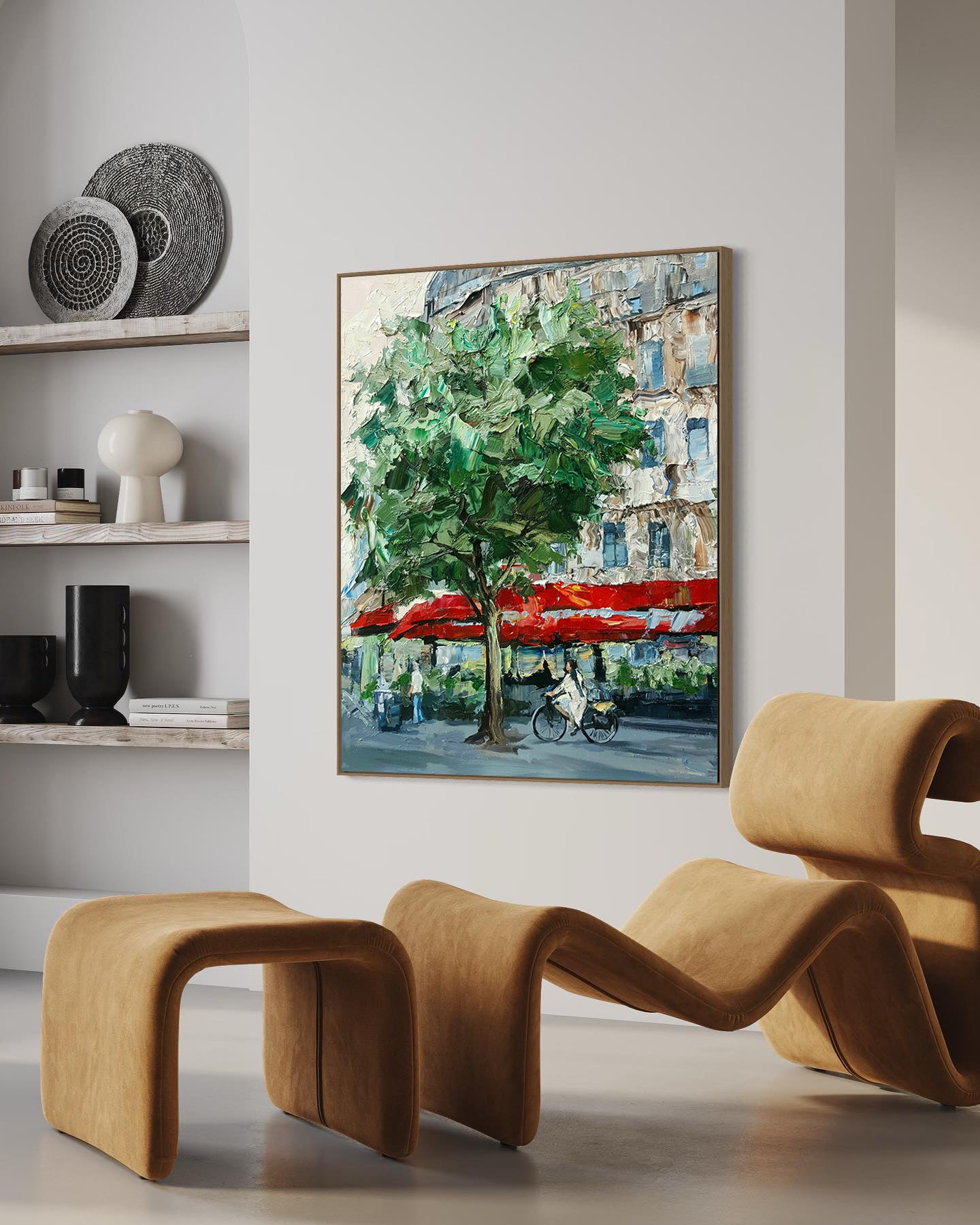 a painting of a tree in a room