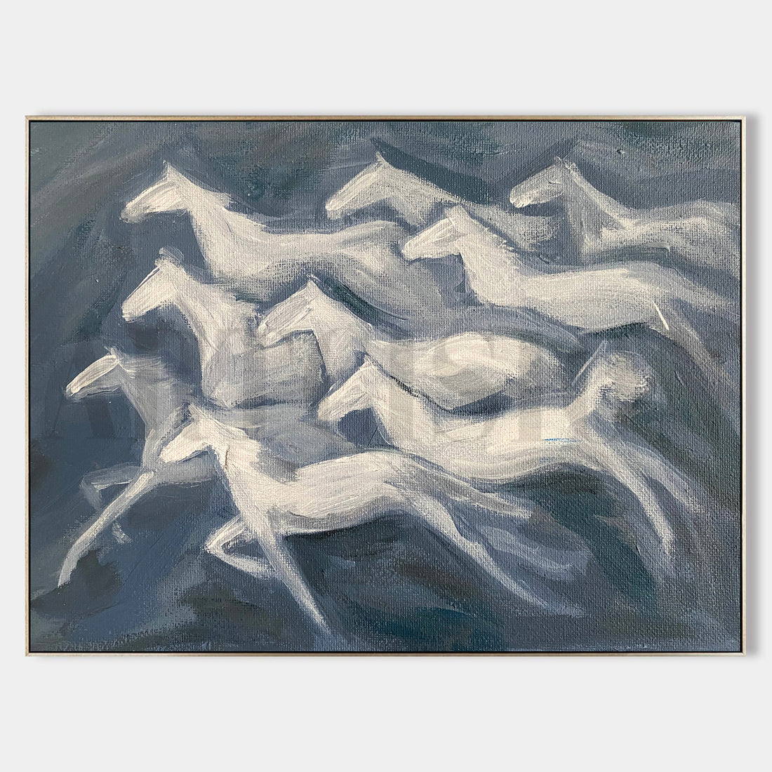 a painting of a group of white horses