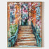 a painting of a staircase leading to a building