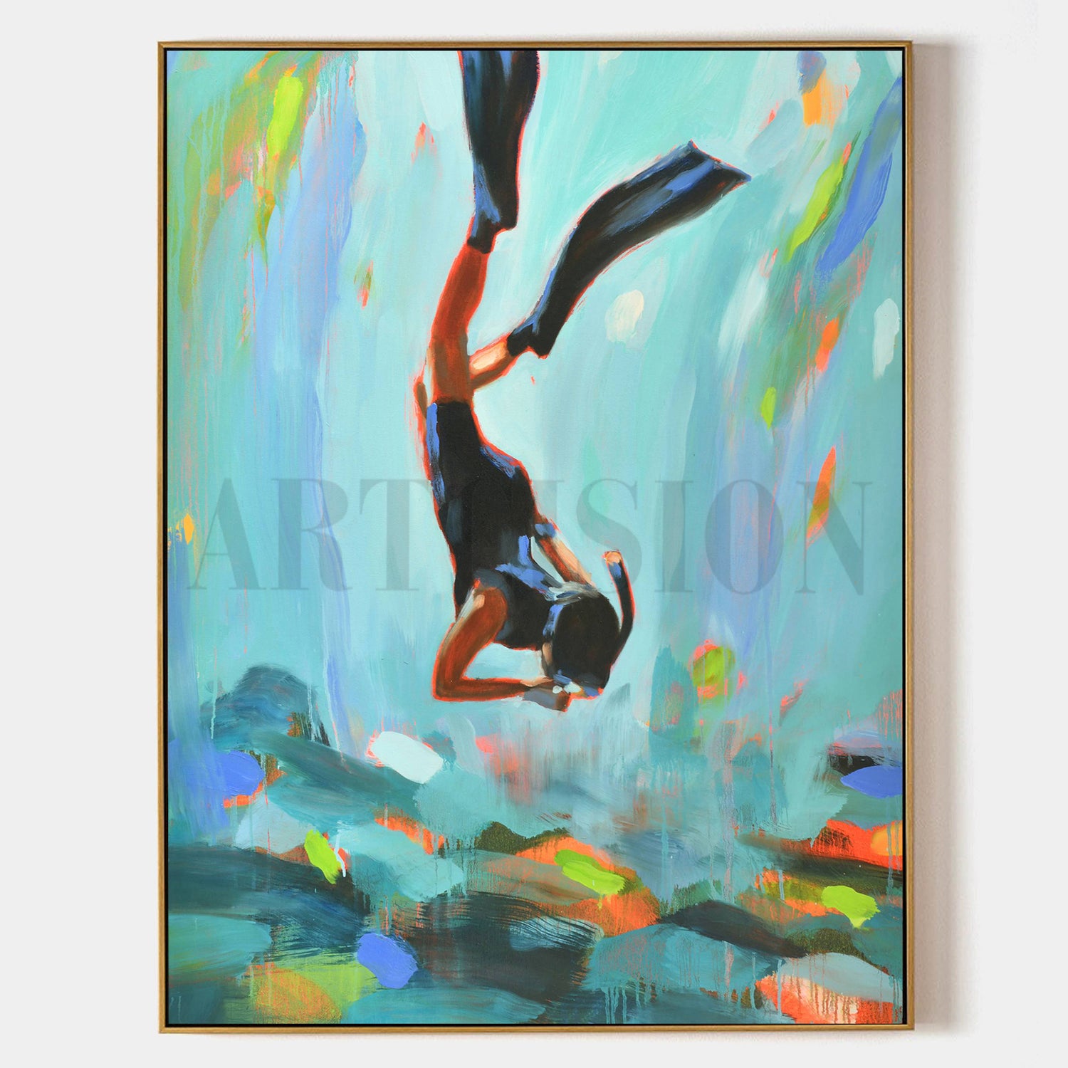 a painting of a person jumping in the air