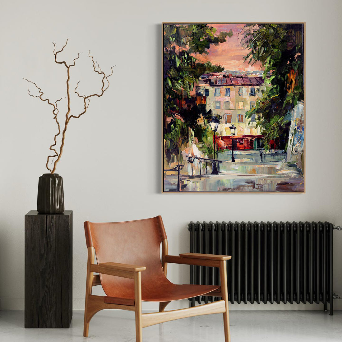 a painting on the wall of a living room