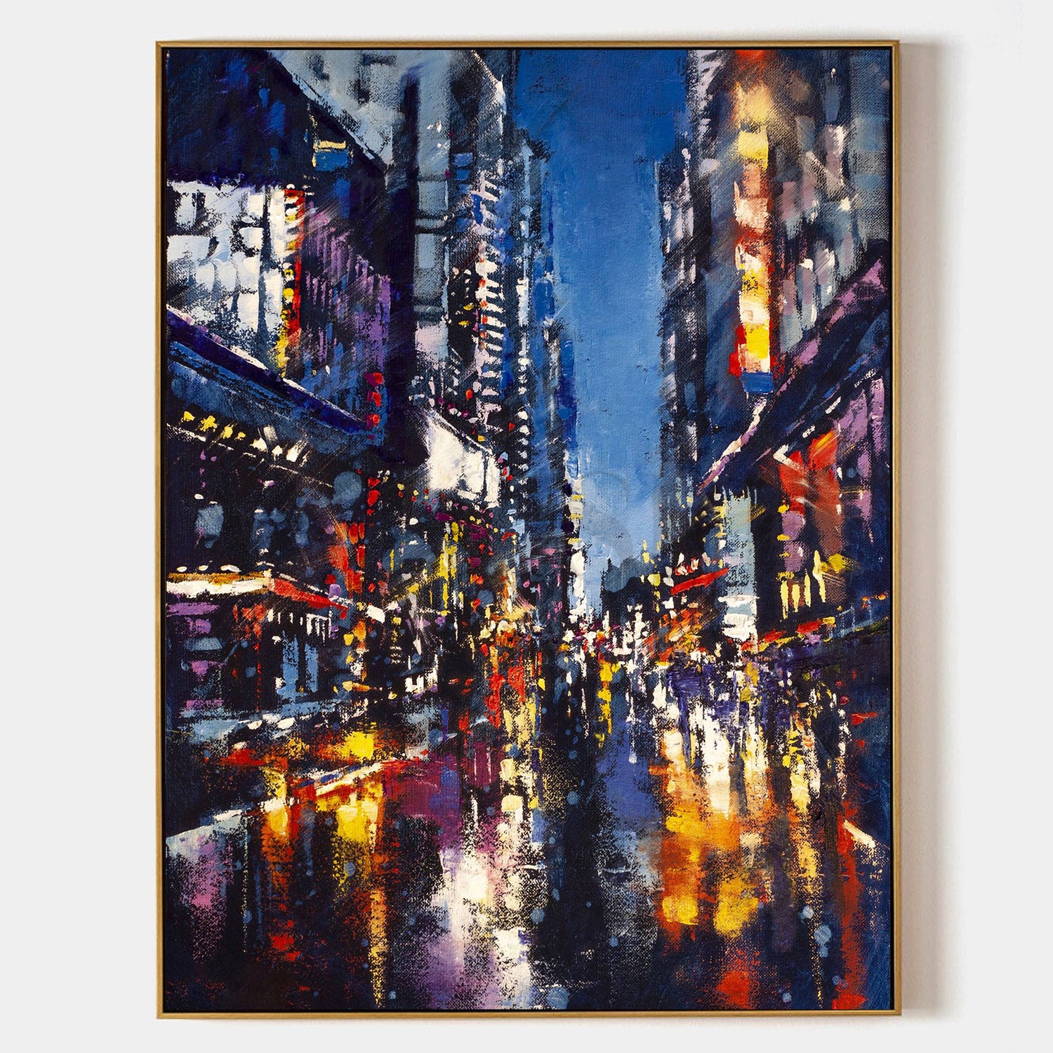 a painting of a city street at night