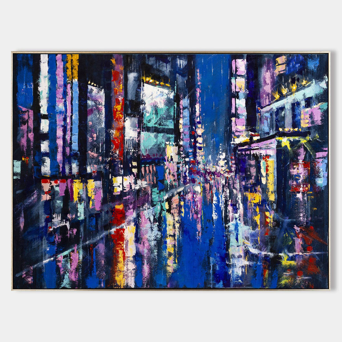 a painting of a city street at night