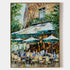 a painting of a restaurant with tables and umbrellas