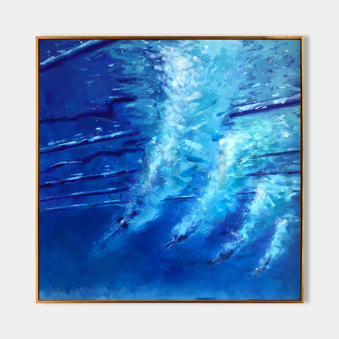 a painting of a person swimming in the ocean