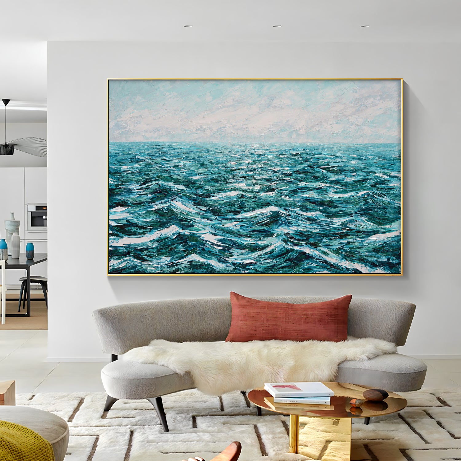a painting hanging on the wall of a room
