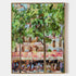 a painting of a city street with trees