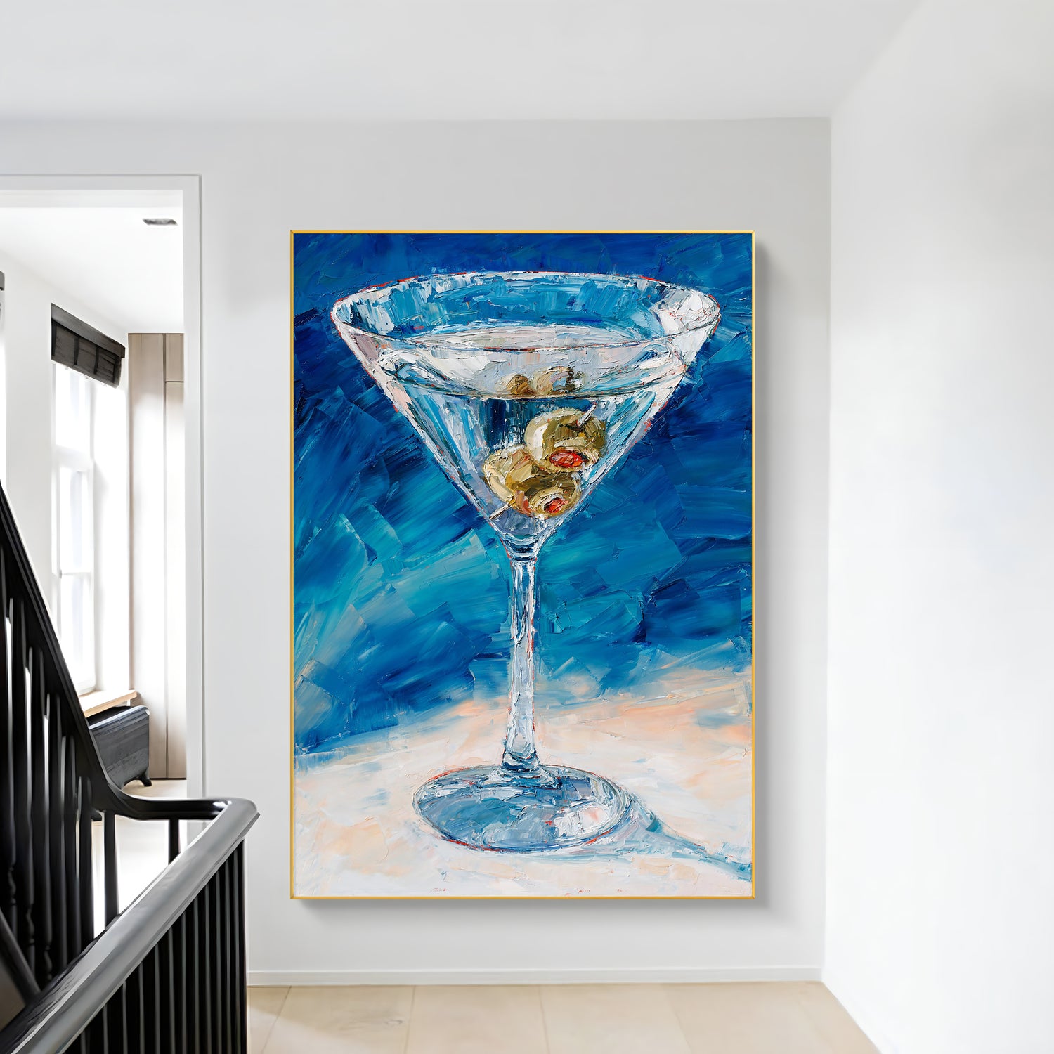 a painting of a martini glass on a wall