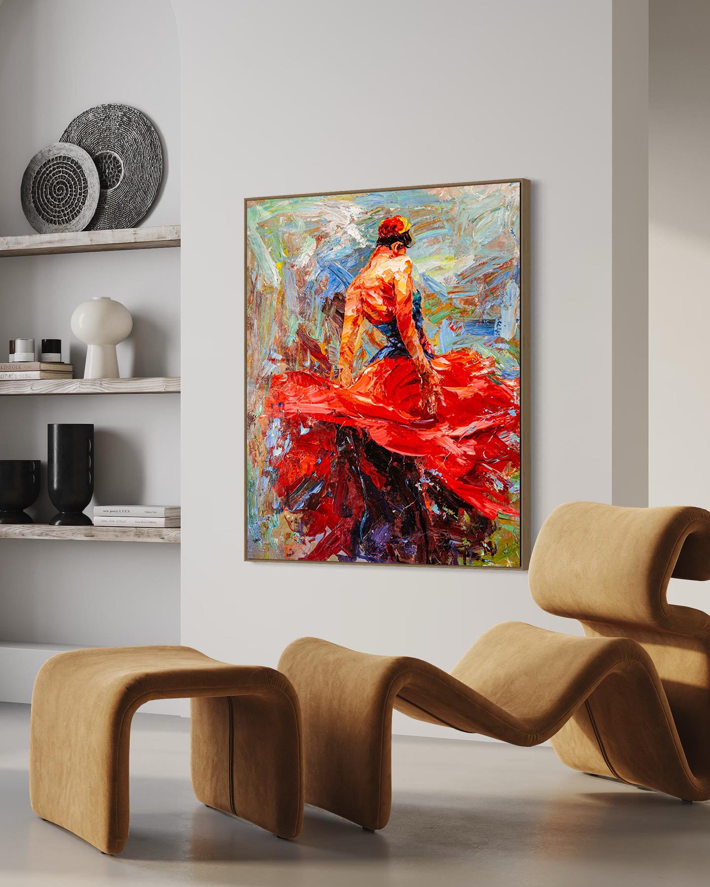 a painting of a woman in a red dress