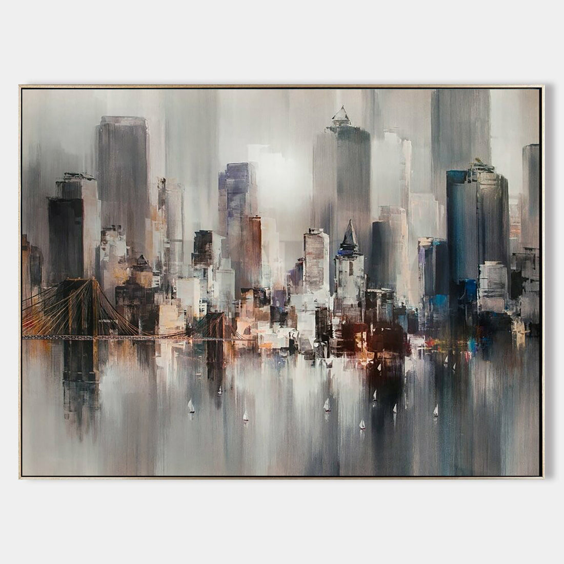 a painting of a cityscape is shown in a frame