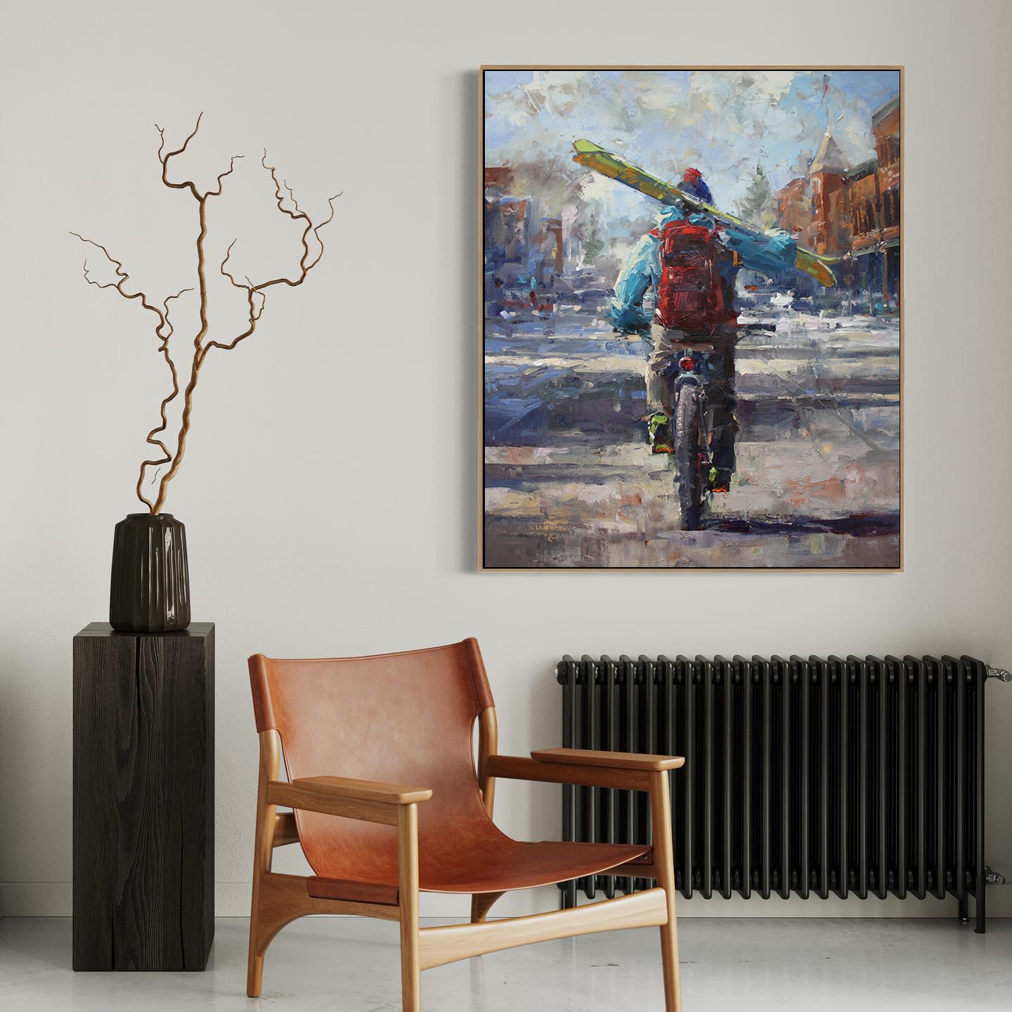 a painting of a person riding a bike