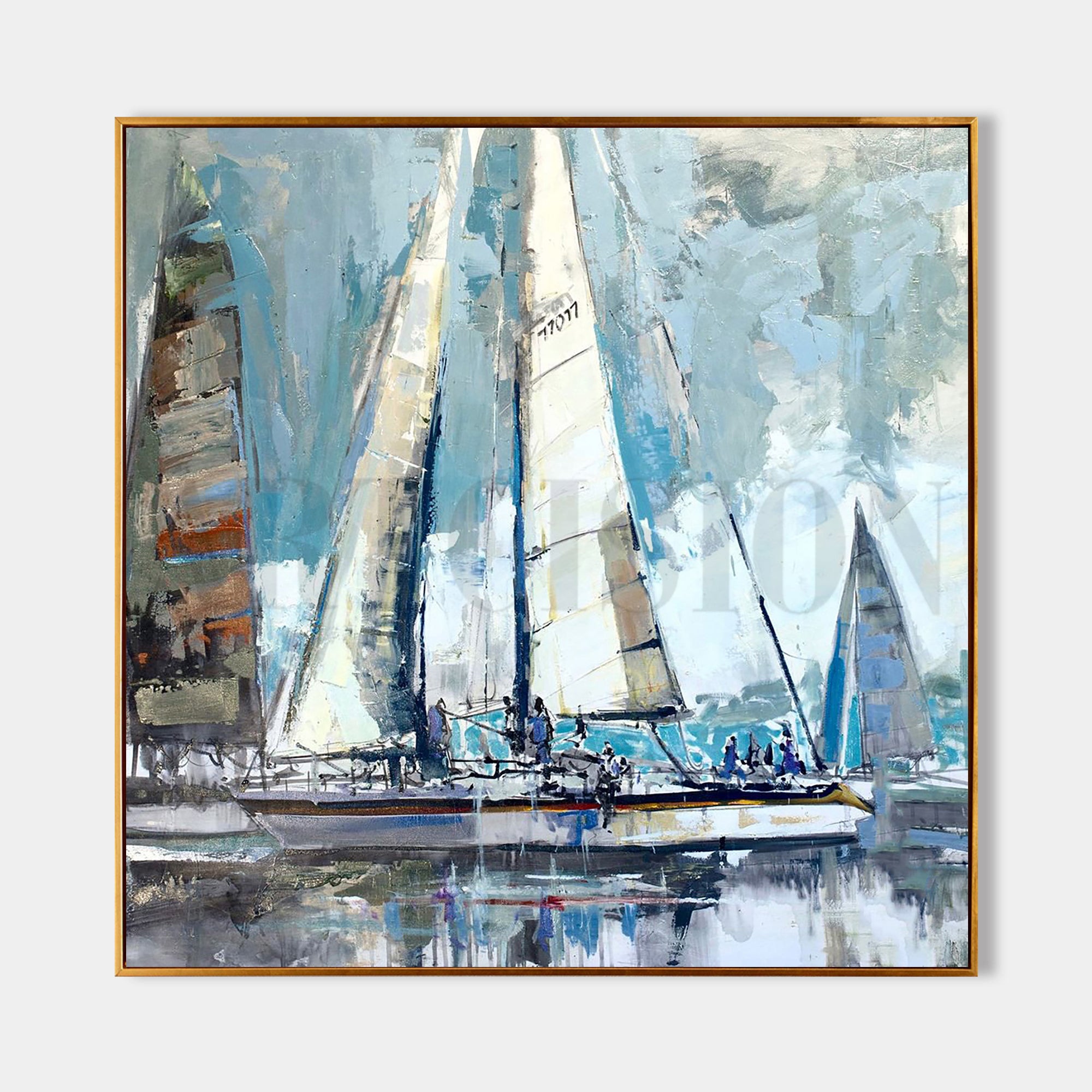 a painting of a sailboat on the water