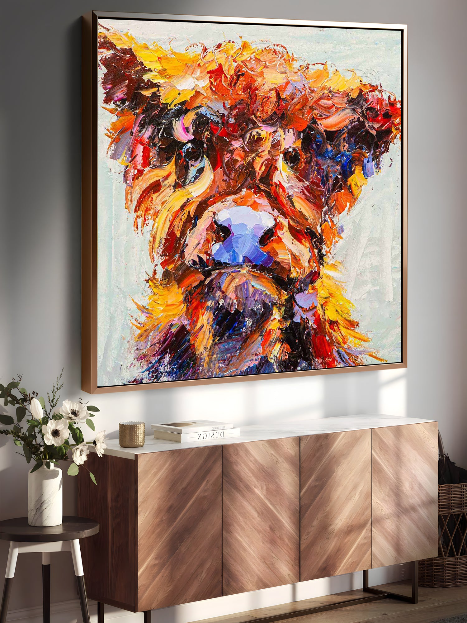 a painting of a brown bear on a wall