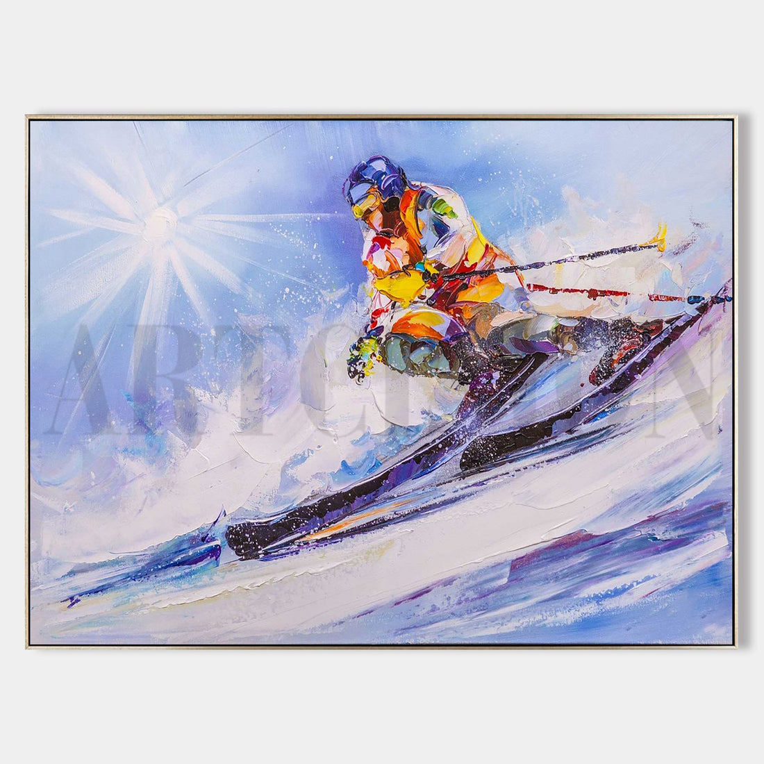 a painting of a skier skiing down a mountain