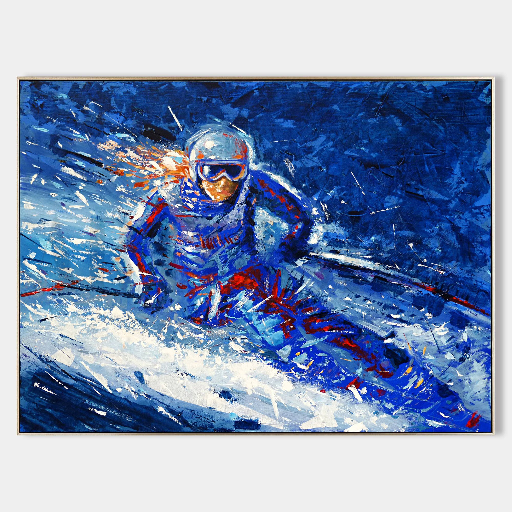 a painting of a person on a snowboard