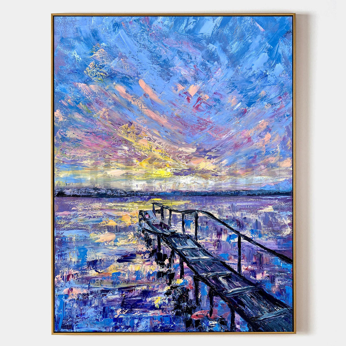 a painting of a sunset over a body of water