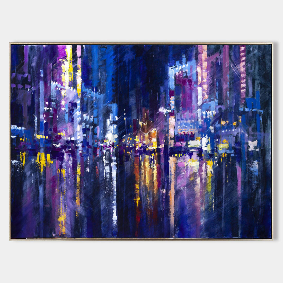 a painting of a city street at night