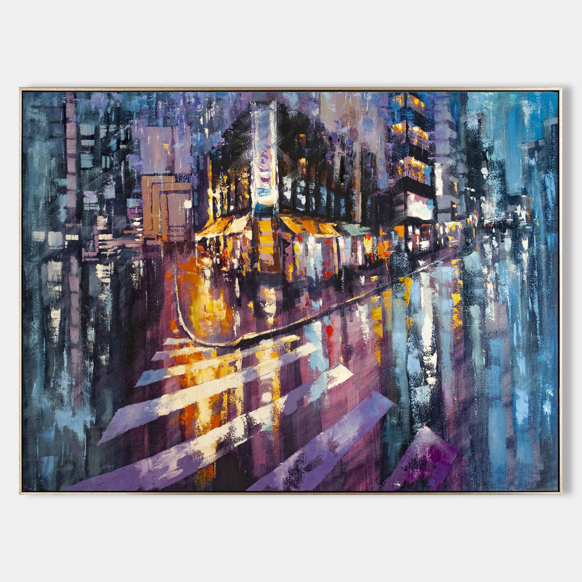 a painting of a city street at night