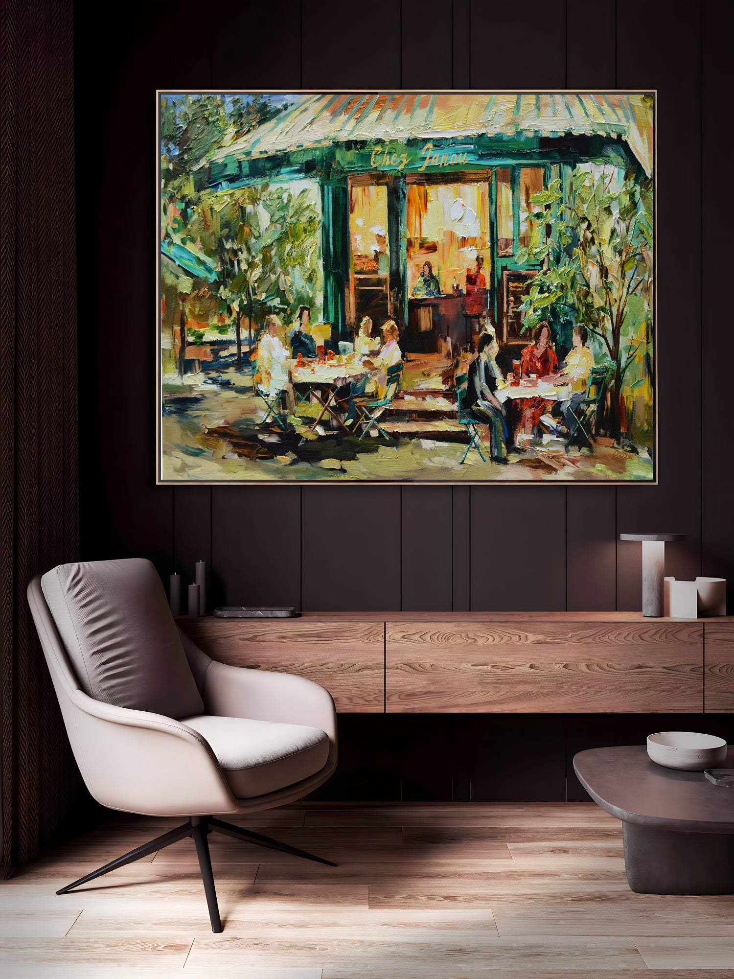 a painting of people sitting at a table