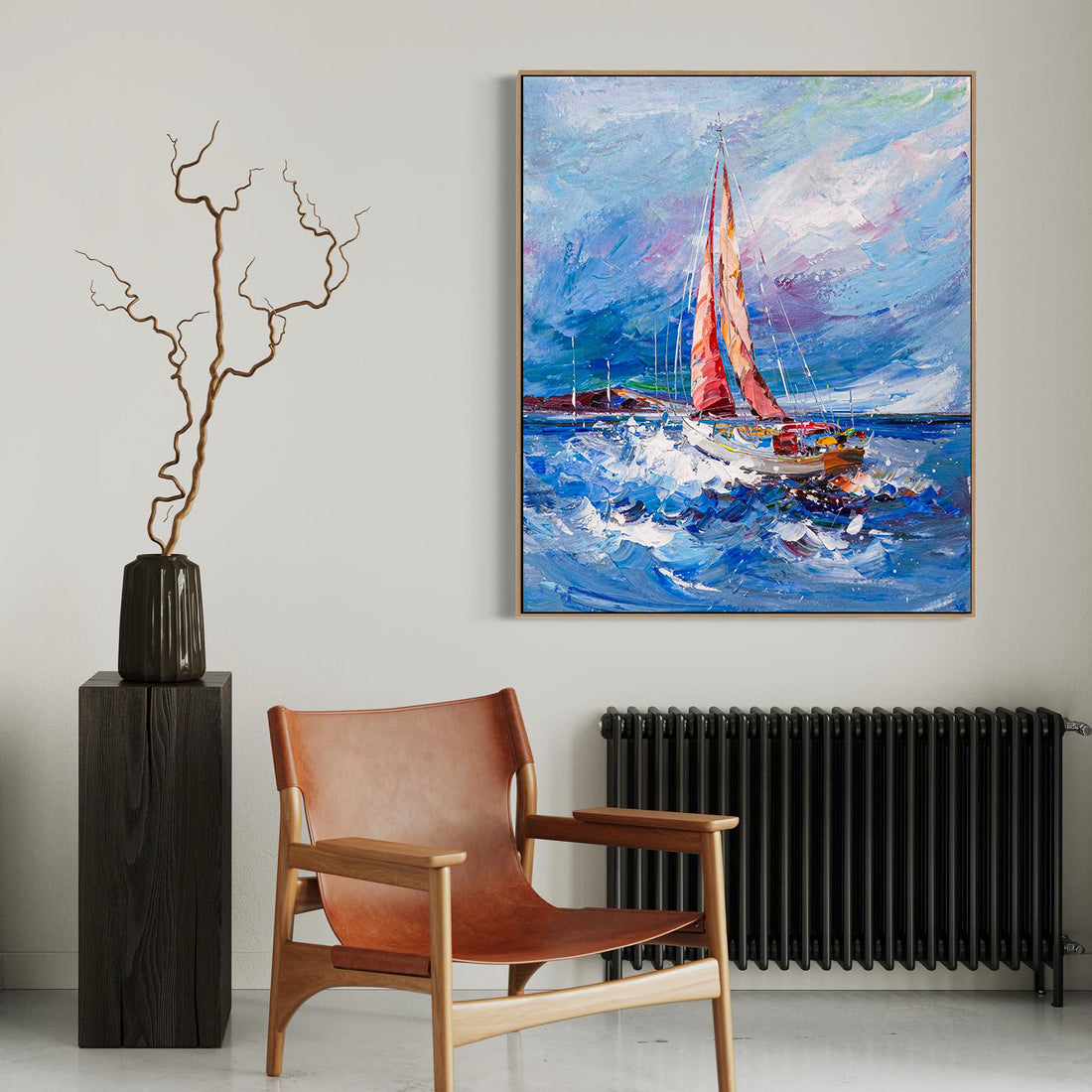 a painting of a sailboat in the ocean