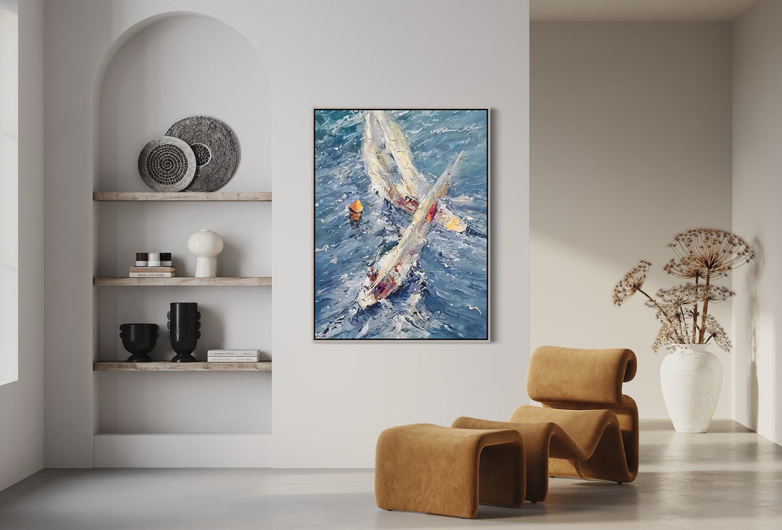 a painting of a sailboat in the ocean