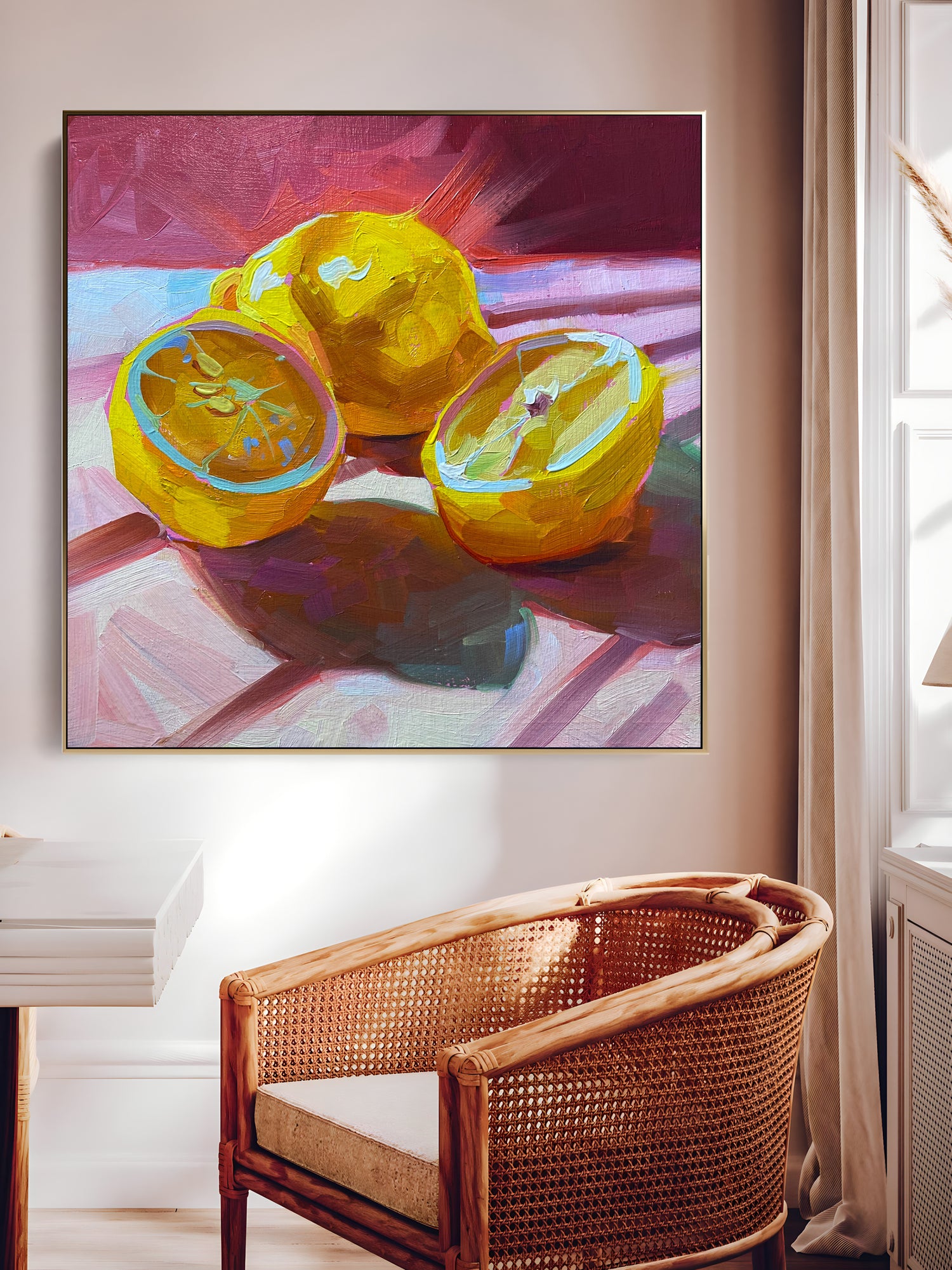 a painting of some oranges on a table