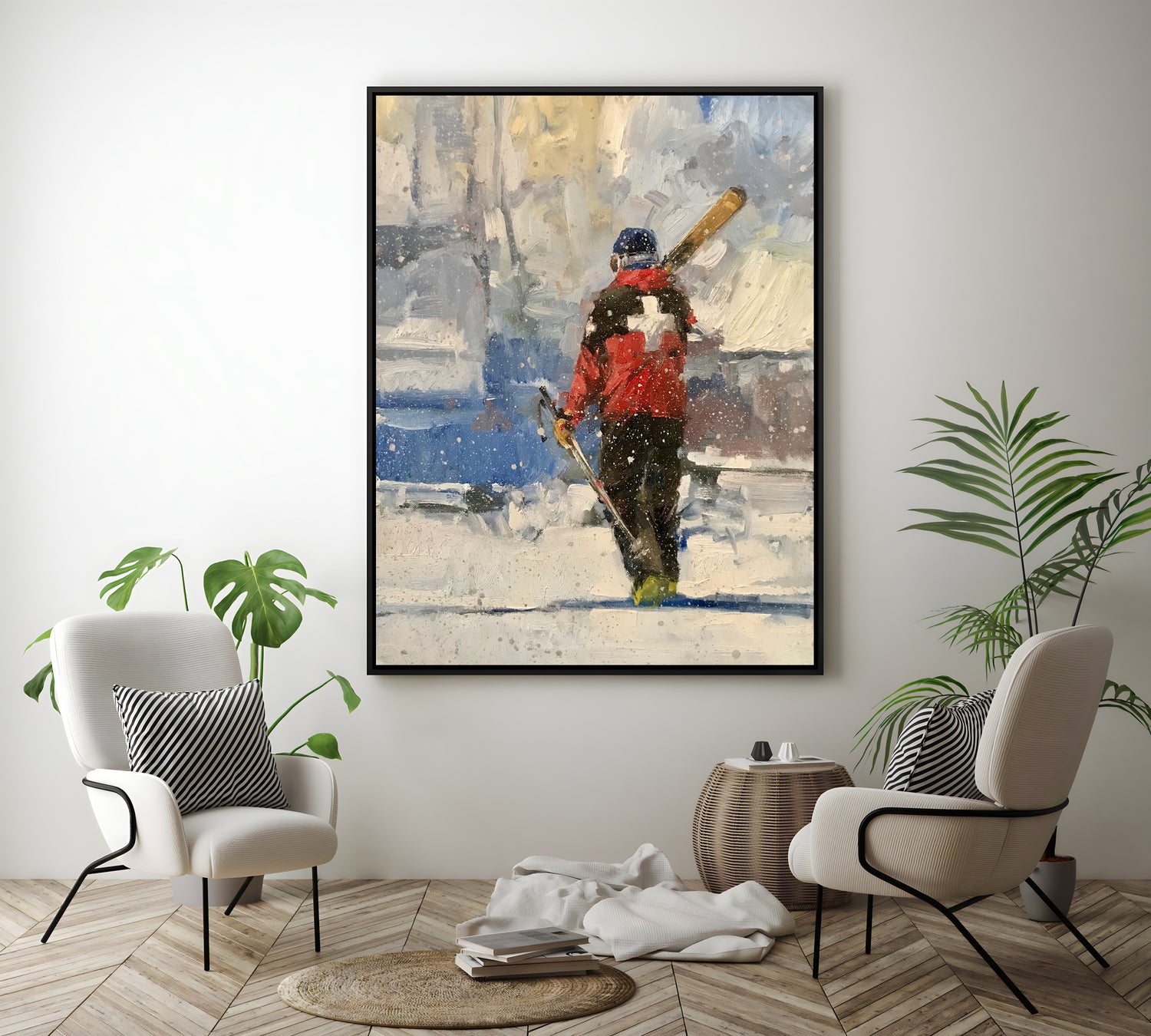 a painting of a person holding a baseball bat