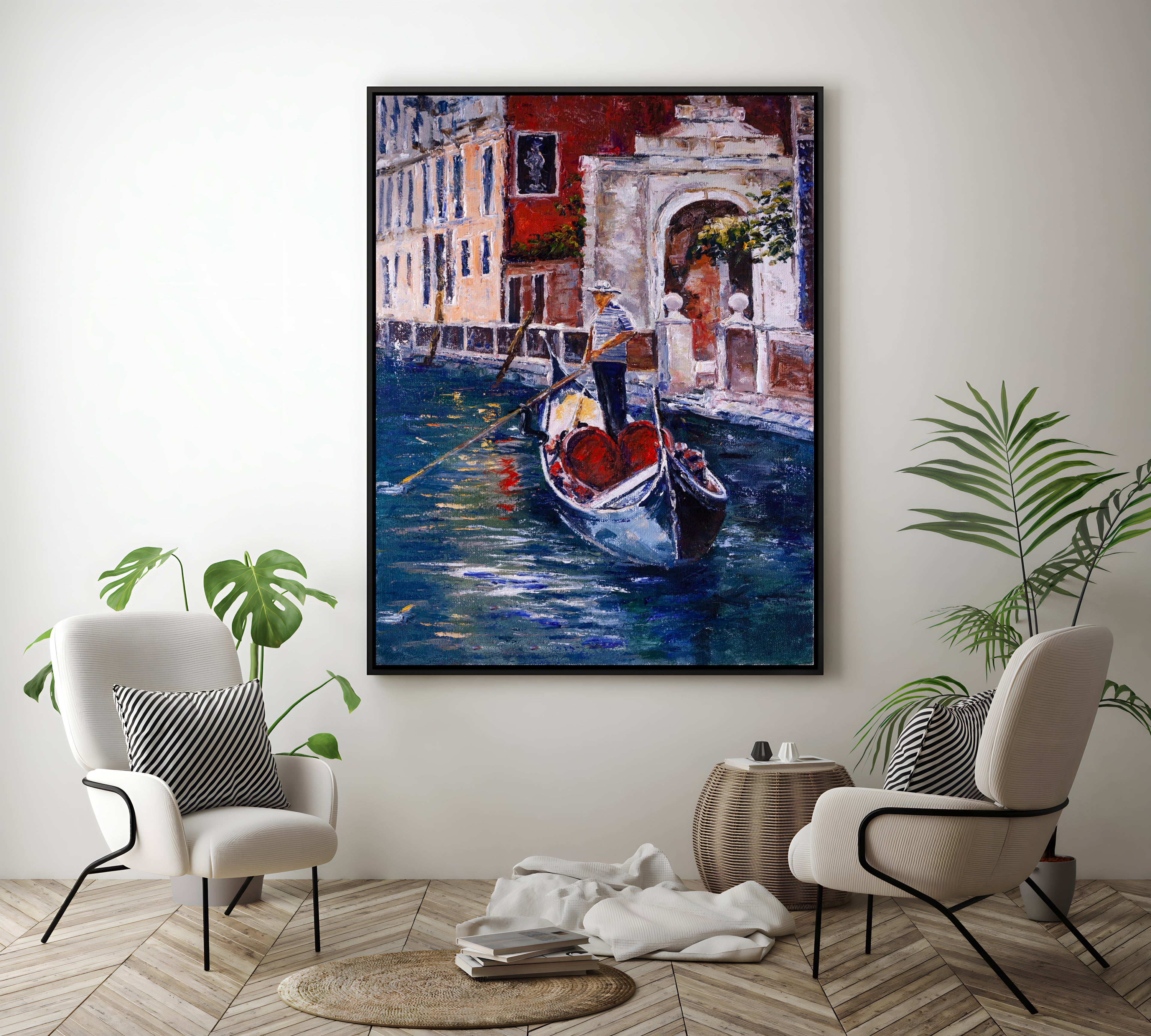 a painting of a gondola in a living room