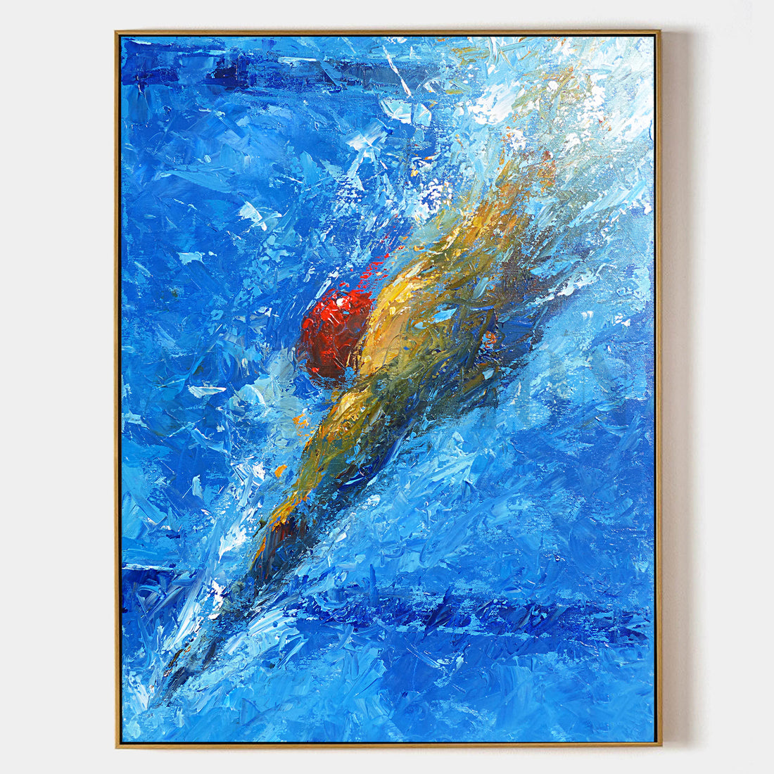 a painting of a swimmer in the water