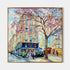 a painting of a city street with a tree