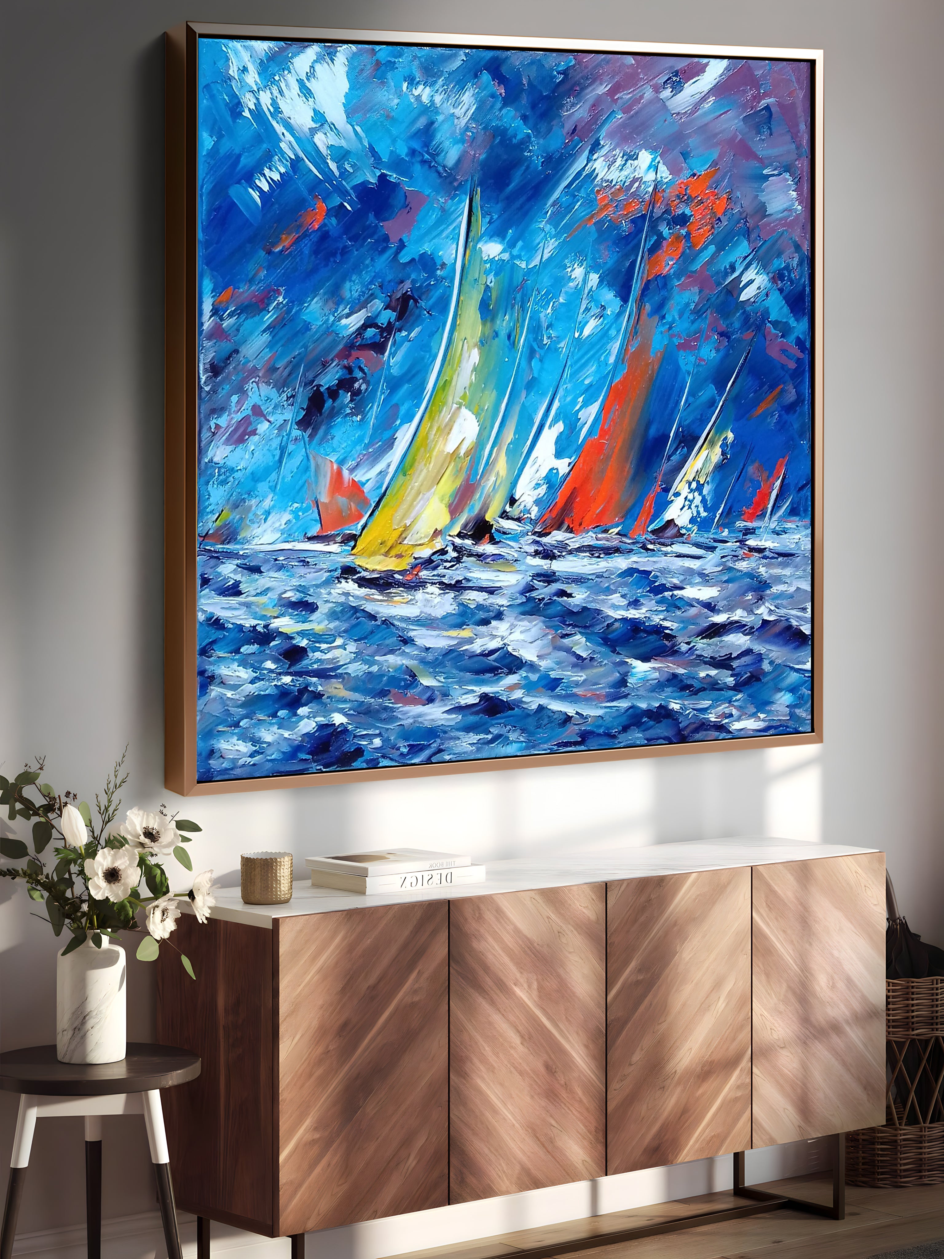 a painting of a sailboat in the ocean