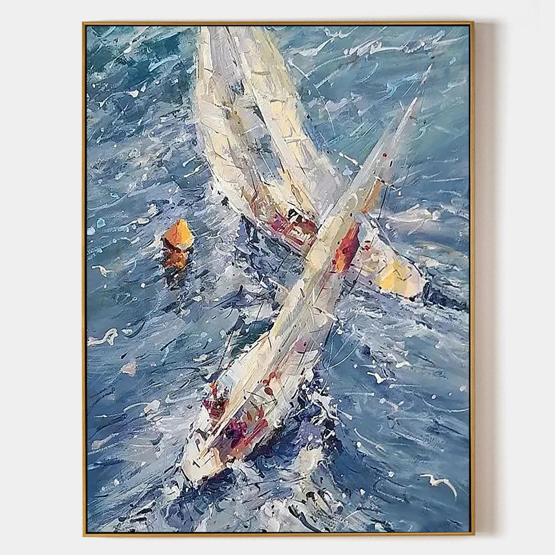 a painting of a sailboat in the ocean