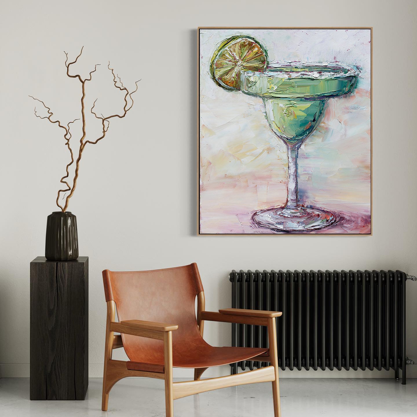 a painting of a green cocktail in a glass