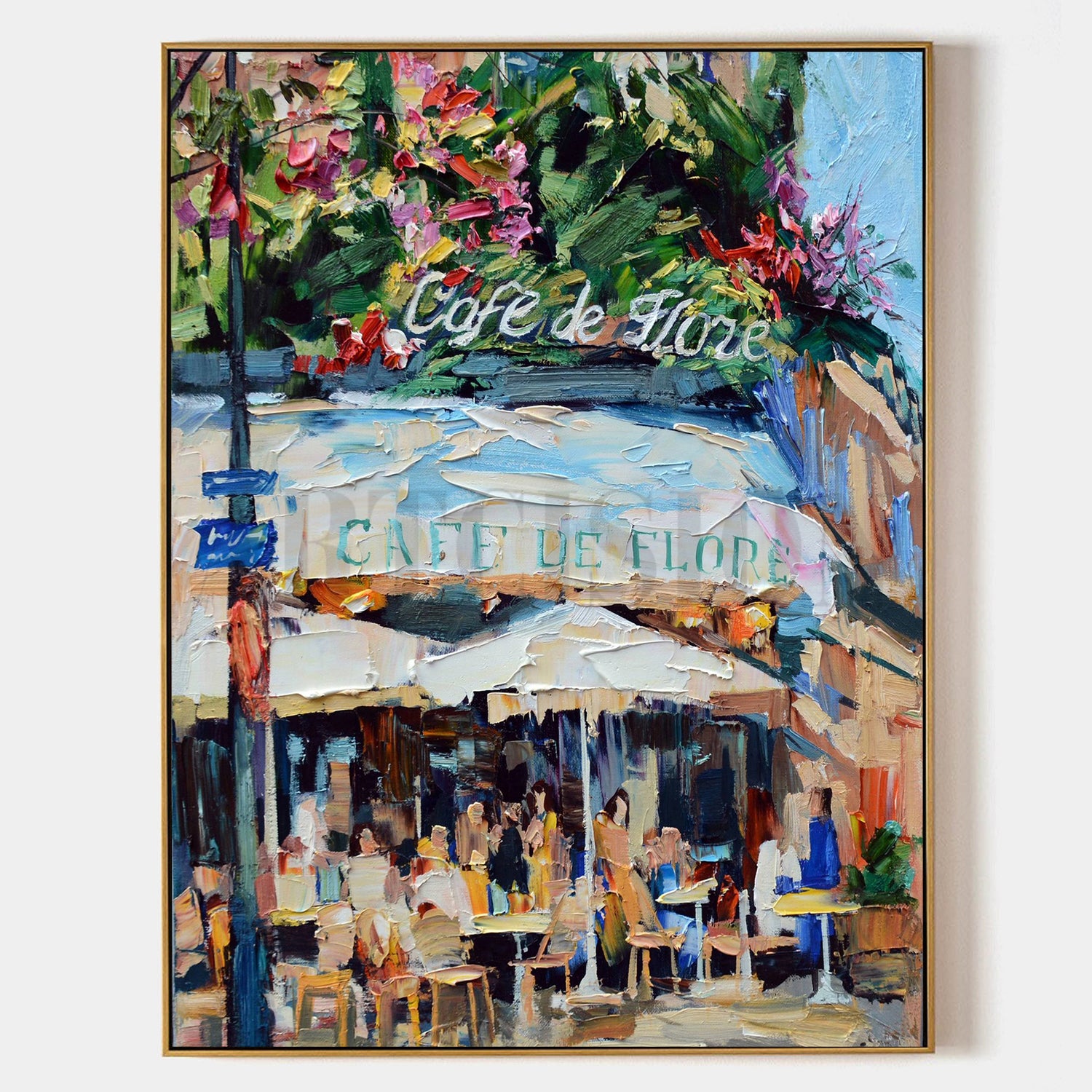 a painting of a cafe on a city street