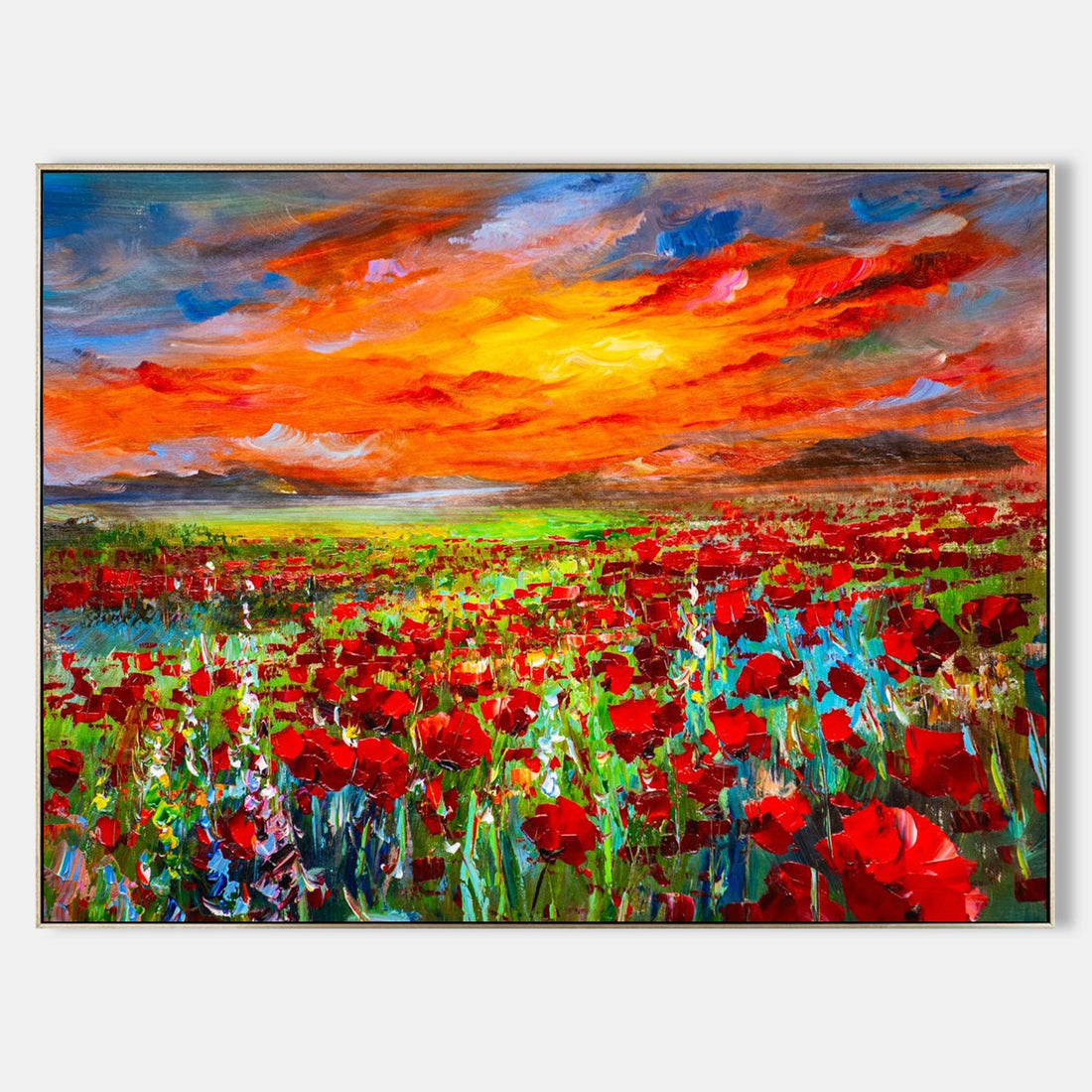 a painting of a field of red flowers